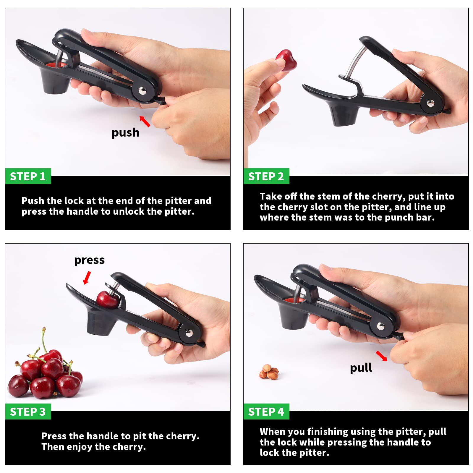 2 Packs Cherry Pitter Tools, Cherry Seed Core Remover Olives Pitter Tool, Stainless Steel Cherries Corer With Space-Saving Lock
