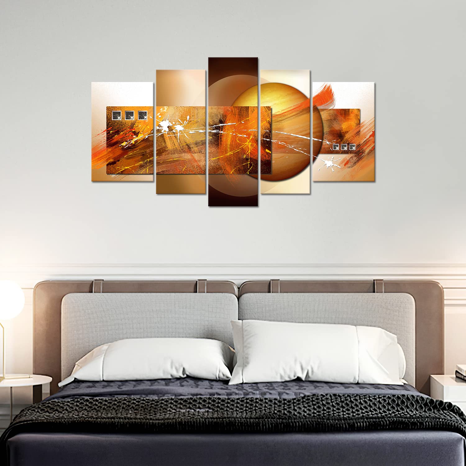 Novup Large Abstract Orange Wall Art, 5 Piece Modern Painting Canvas Print - Contemporary Artwork Picture For Living Room Bedroo