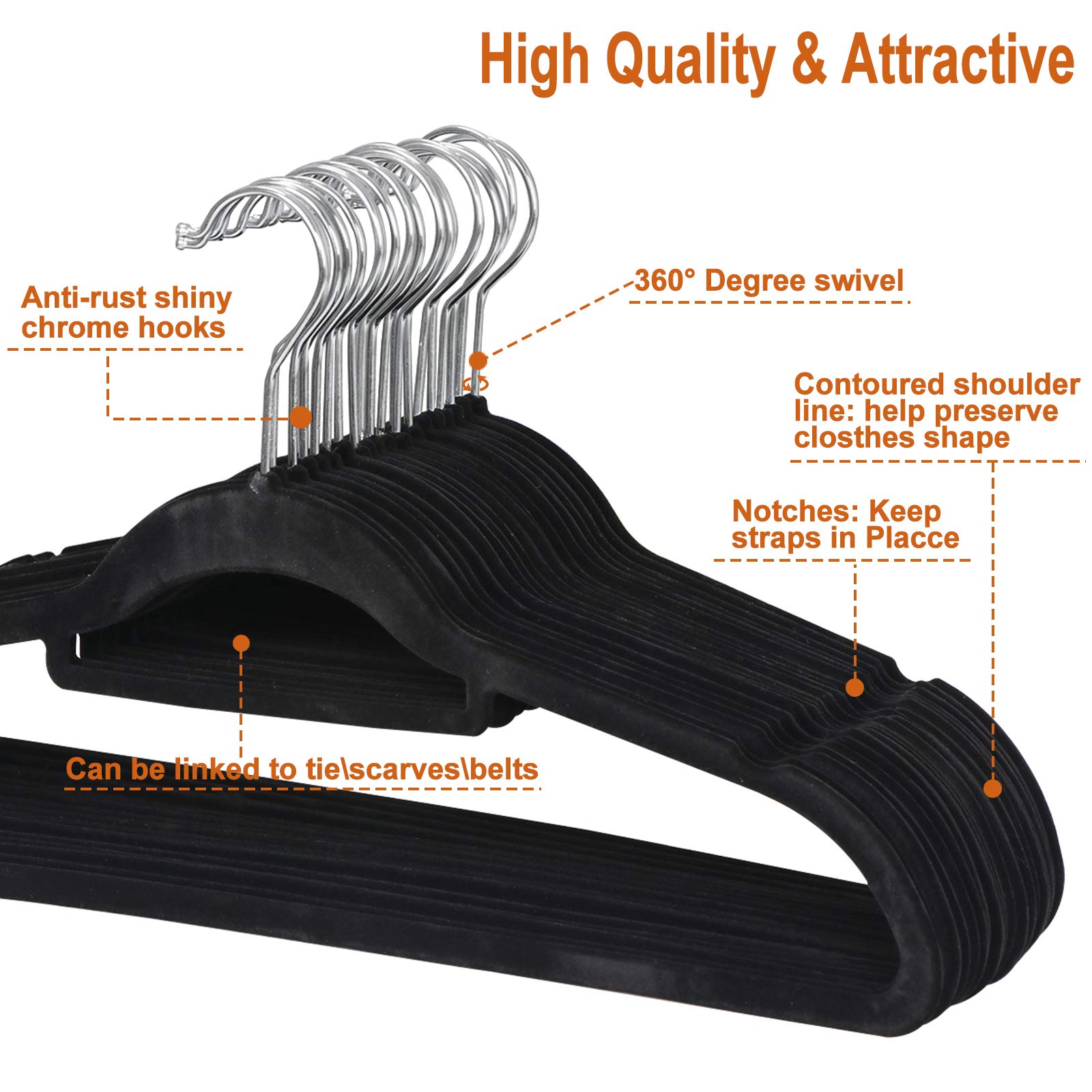 Super Deal Velvet Hangers 100 Pack Non-Slip Clothes Hangers With Tie Bar Premium Shoulder Notched Clothes Hangers 360 Degree Swi