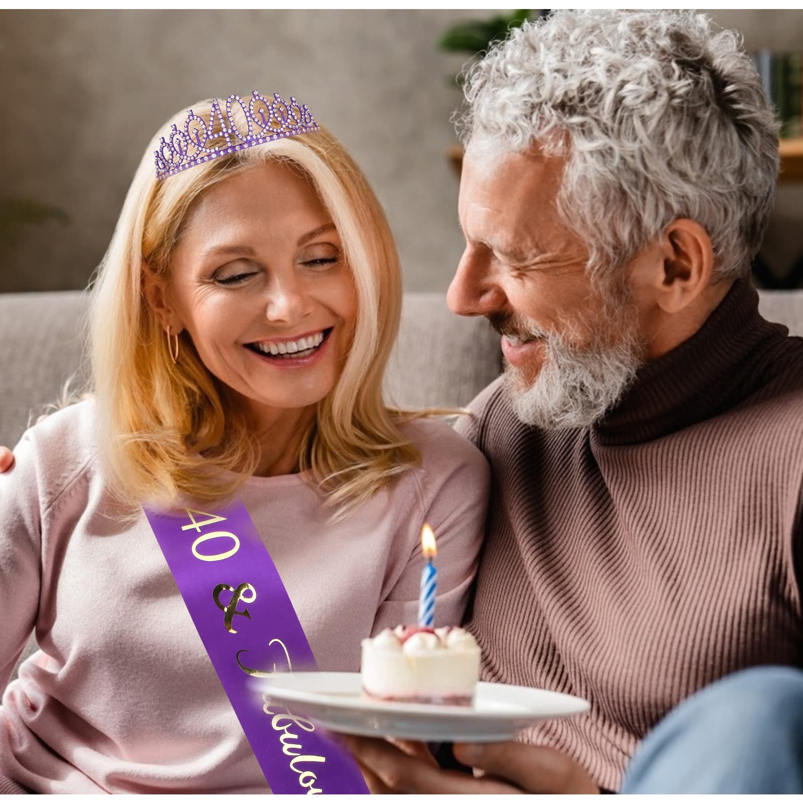 Purple 40Th Birthday Gifts Women, 40Th Purple Birthday Decorations Women, 40Th Birthday Sash, 40Th Birthday Tiara, 40Th Birthday