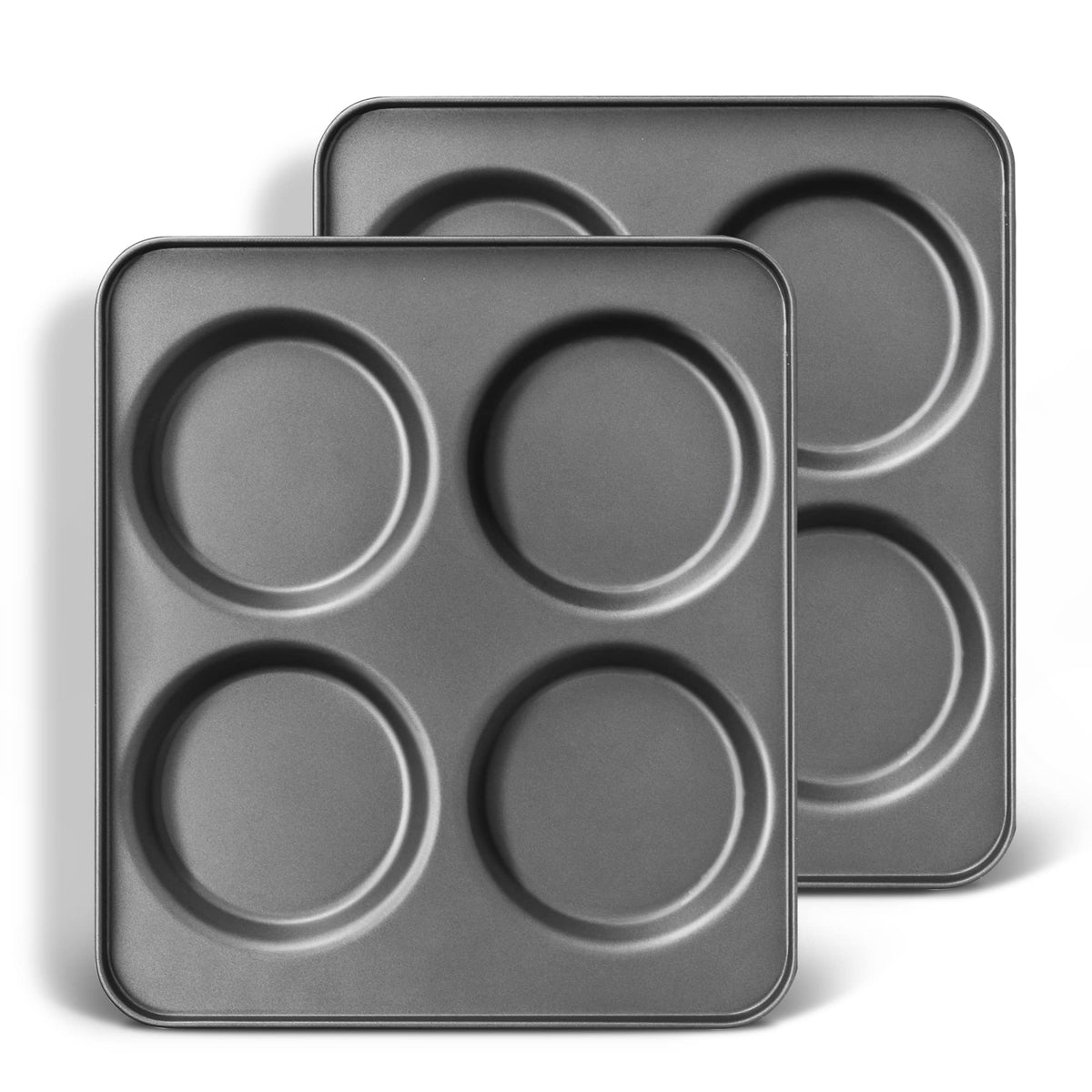 Hongbake Large Muffin Top Pan Set Of 2, 4 Cup Nonstick Hamburger Bun Baking Pan, Jumbo Whoopie Pie Pan For Egg Sandwich, Cornbre