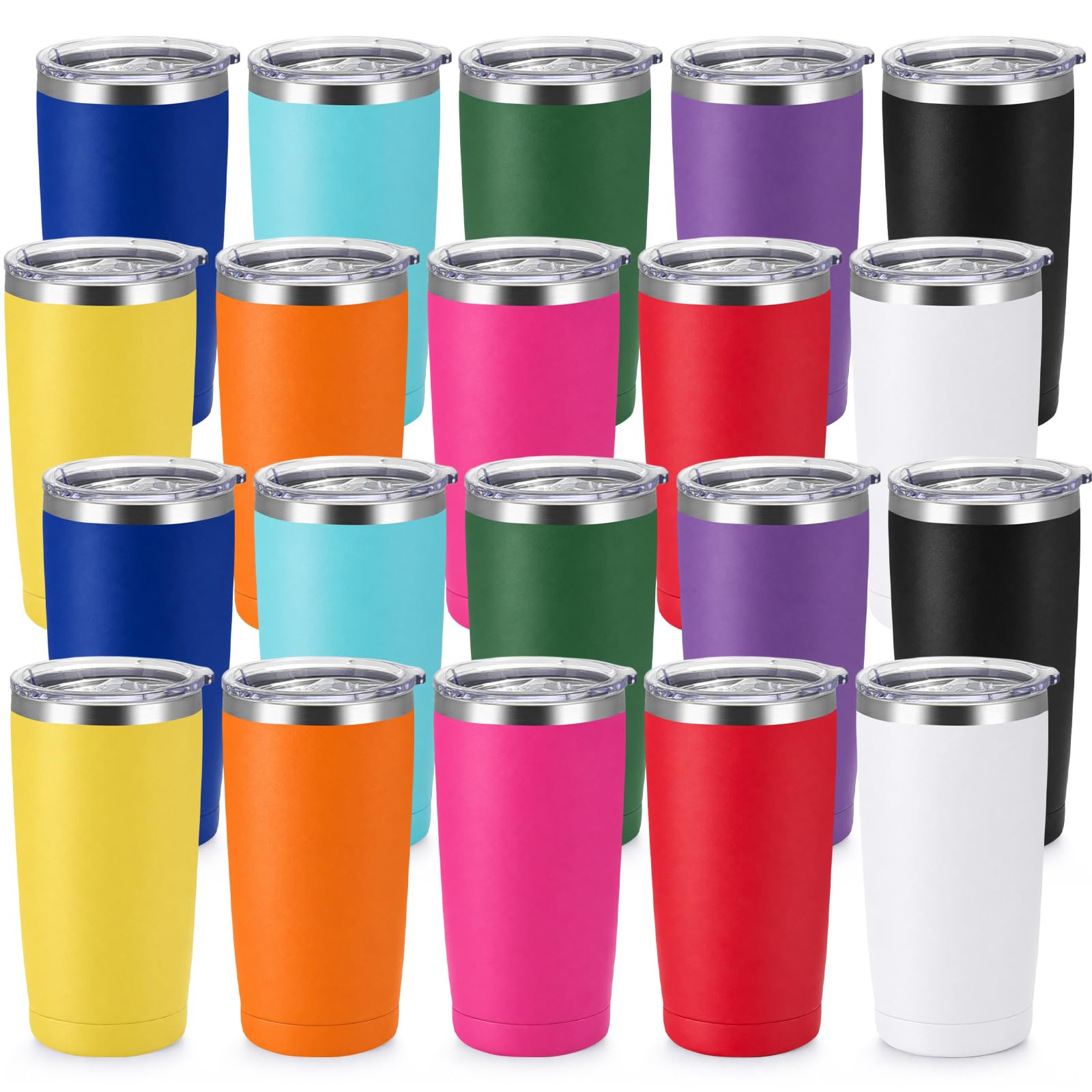 YOUKE OLA 20 Pack Stainless Steel Tumbler Bulk 20oz Insulated Vacuum Travel Mug Powder Coated Coffee Mug Gift for Laser Engravin
