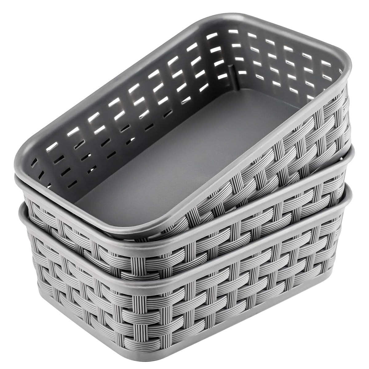 3 Pack Small Plastic Basket, Storage Bin Baskets For Organizing, Pantry Organizer Household Wicker Storage For Laundry Room, Bed