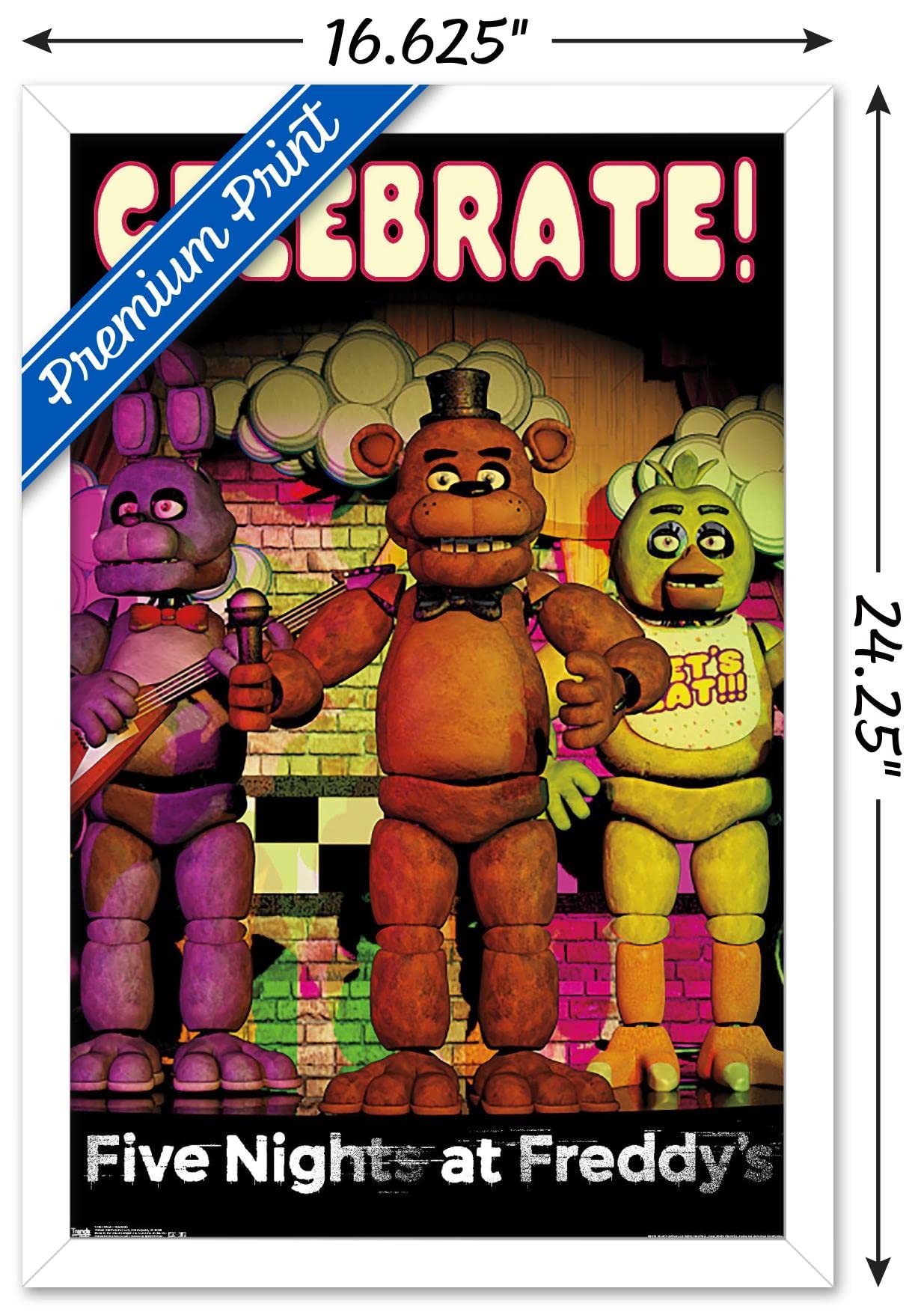 Trends International Five Nights At Freddy'S - Celebrate Wall Poster, 14.725'' X 22.375'', White Framed Version