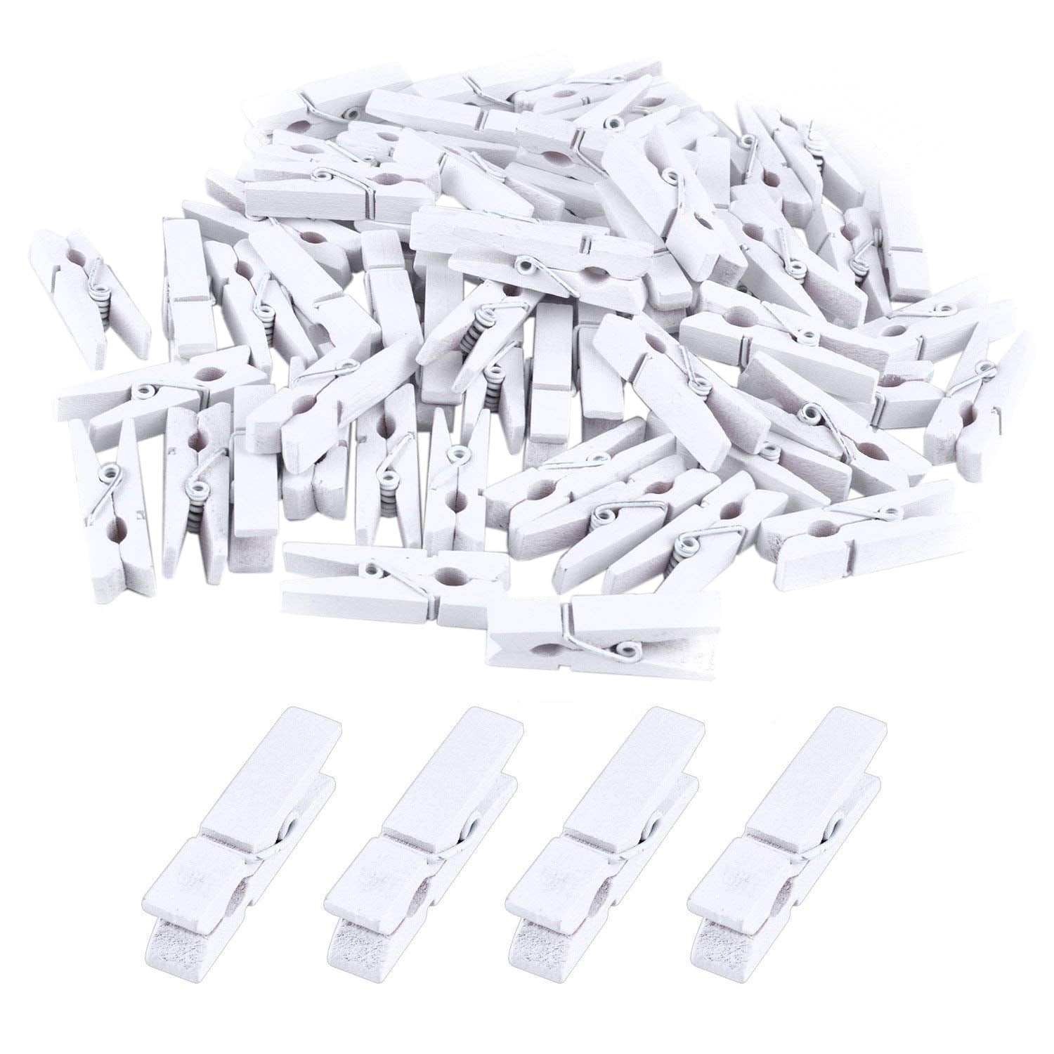 Bronagrand 100Pcs Mini White Wooden Utility Paper Clip, Clothespins Clip, Clothes Line Clips,Photo Clips