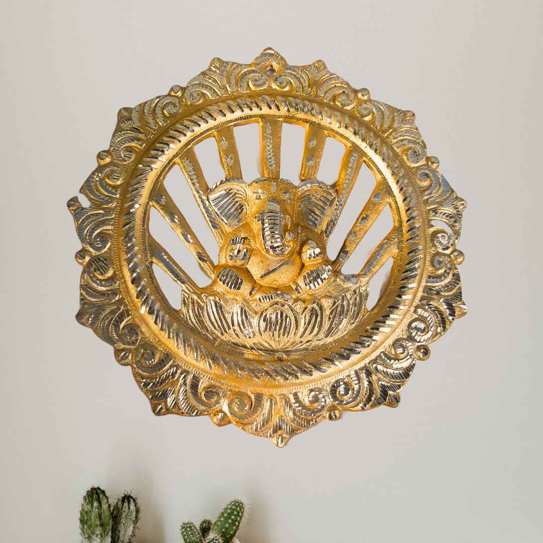 Shy Shy Metal Religious Wall Hanging Ganapati Ji Statue, Ganesha Ji Wall Hanging Statue For Home Decor (Gold)