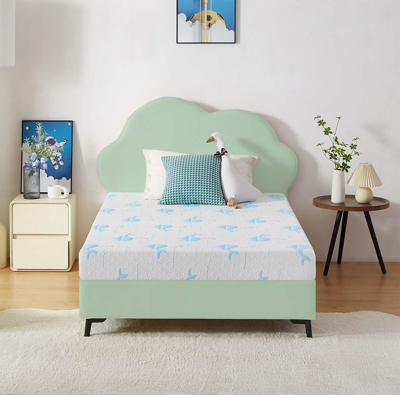 Ouui 6 Inch Twin Xl Mattress, Removable Washable Cover With Whales Pattern Cooling Memory Foam Medium Feel, Bed-In-A-Box, Certip