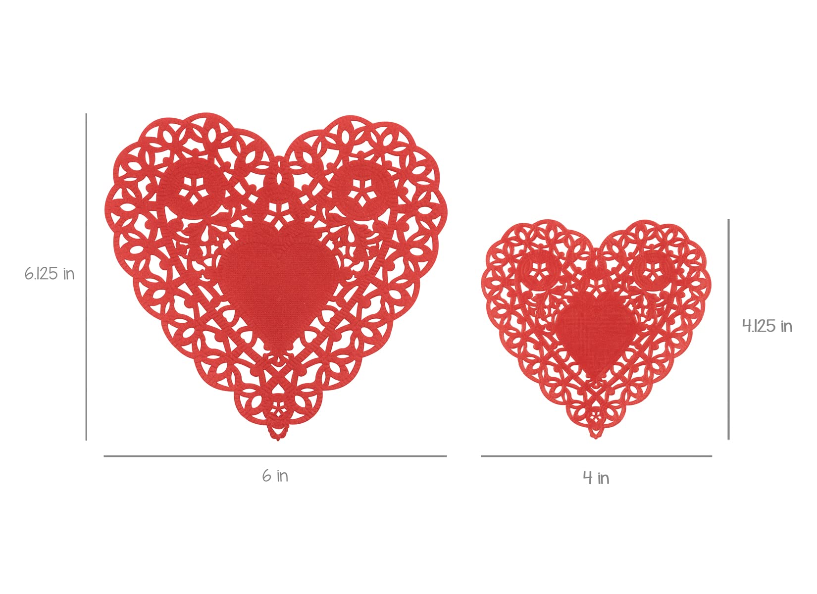 Hygloss Products Heart Doilies - Assorted Sizes White And Red Paper Doily, Made In Usa, 96 Pack