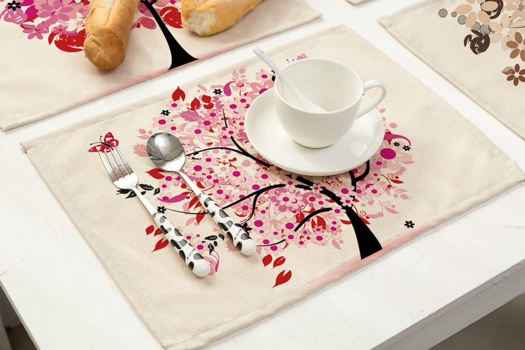 Hacaso Tropical Plants Forest Pattern Dining Table Mats Set Of 6 Cotton Linen Placemats(3)