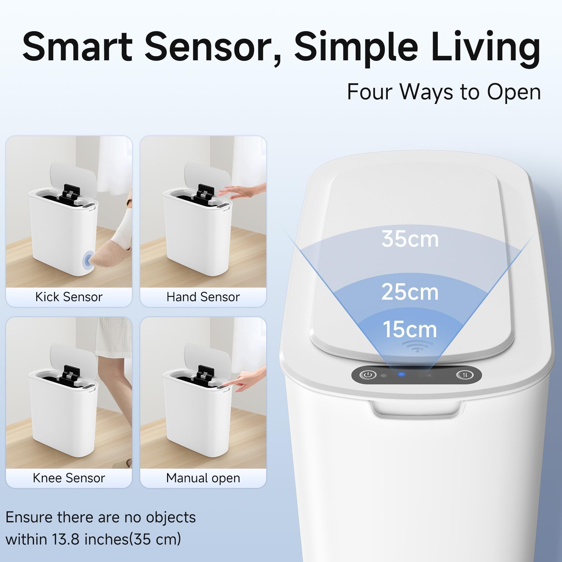 TIPGO Automatic Motion Sensor Bathroom Trash Can with Lid, 2.6 Gallon Touchless Trash Bin, Smart Garbage Can Plastic Slim Wasteb