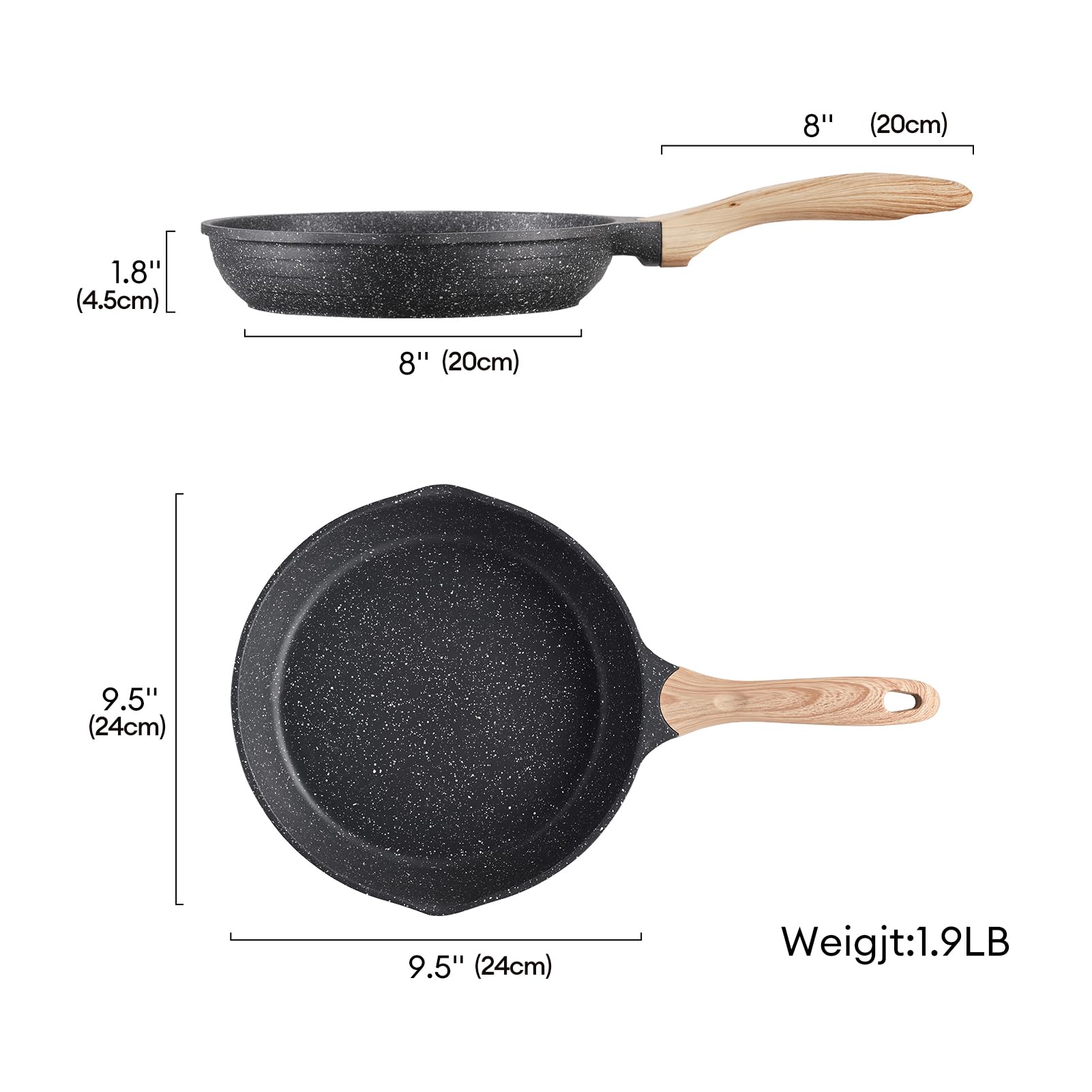Jeetee 9.5 Inch Nonstick Frying Pan, Stone Coating Cookware, Nonstick Omelette Pan With Heat-Resistant Handle, Induction Skillet