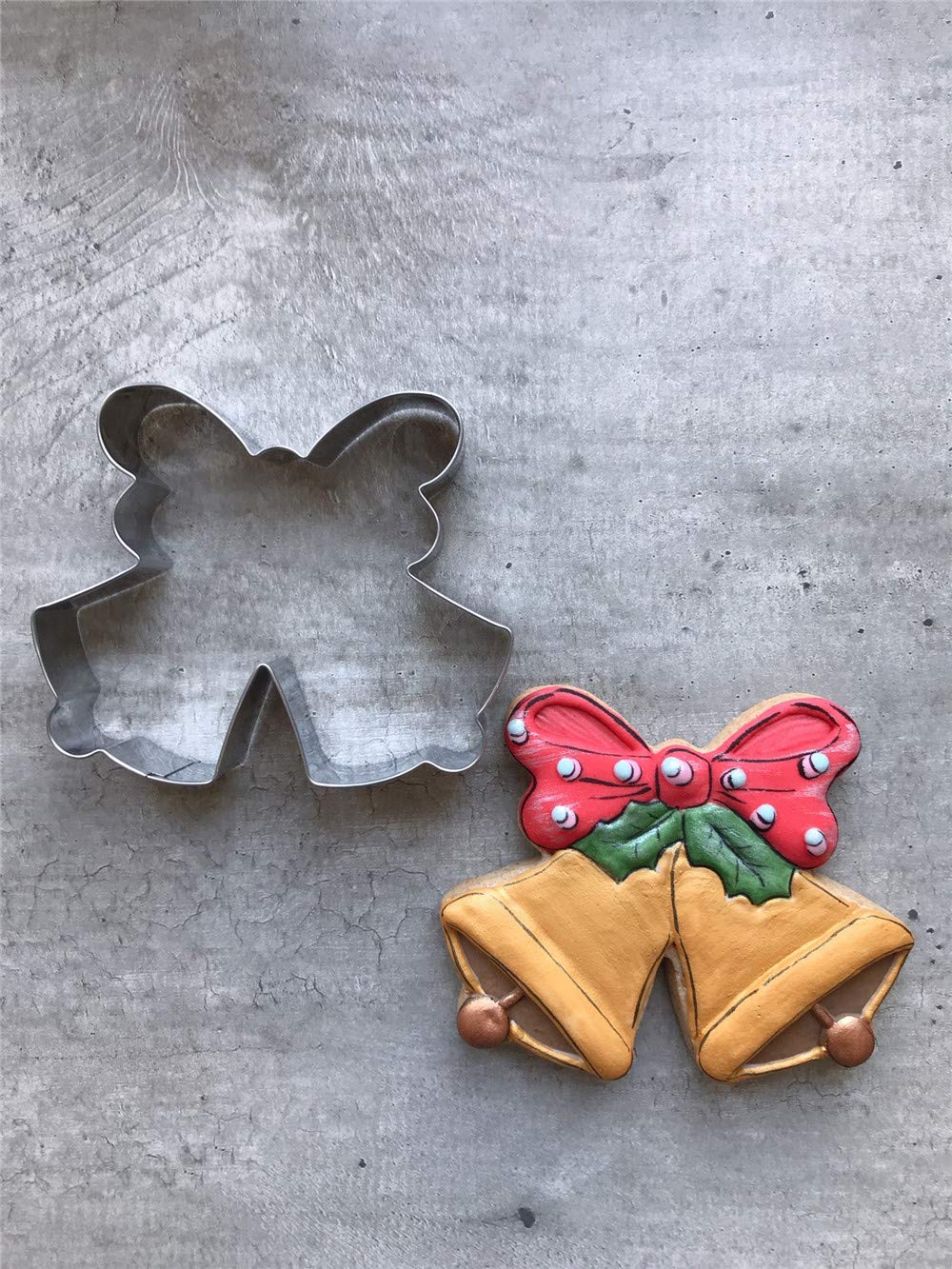 LILIAO Christmas Cute Cookie Cutter Set - 3 Piece - Candy Cane with Bow  Christmas Tree with Bow and Double Bell with Bow/Ribbon Fondant Biscuit Cutters - Stainless Steel