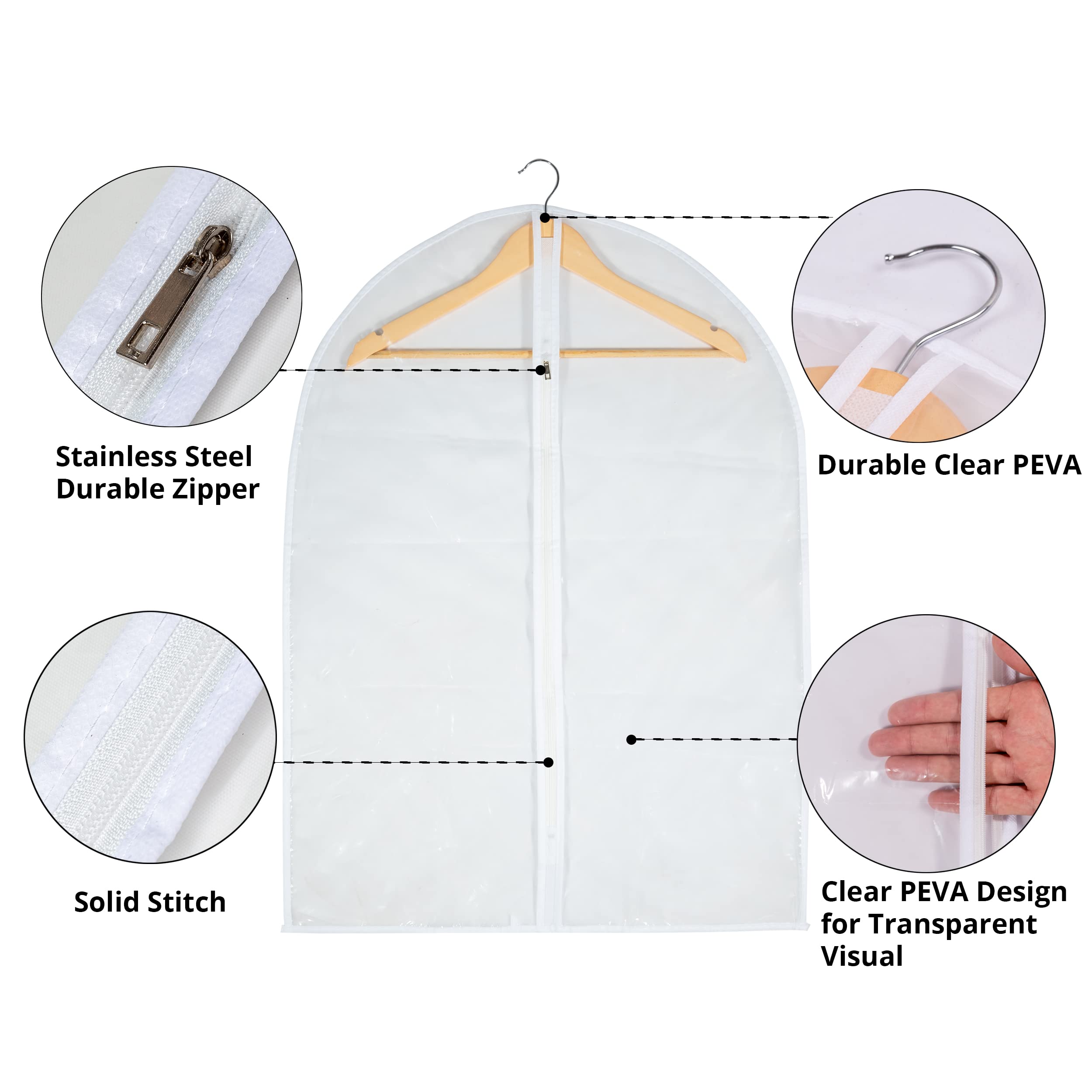 Clear Garment Bag Suit Bags for Closet Storage  Vinyl Garment Bags for Hanging Clothes  Short Hanging Bags Coat Covers for Closet with Zipper - 24'' X 32''/6 Pack
