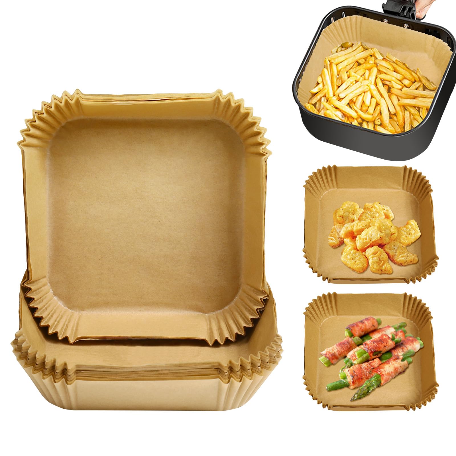 Square Mini Air Fryer Liners For Most 2Qt Air Fryer, 100 Pcs Non-Stick Air Fryer Parchment Paper Pads Air Fryer Liners