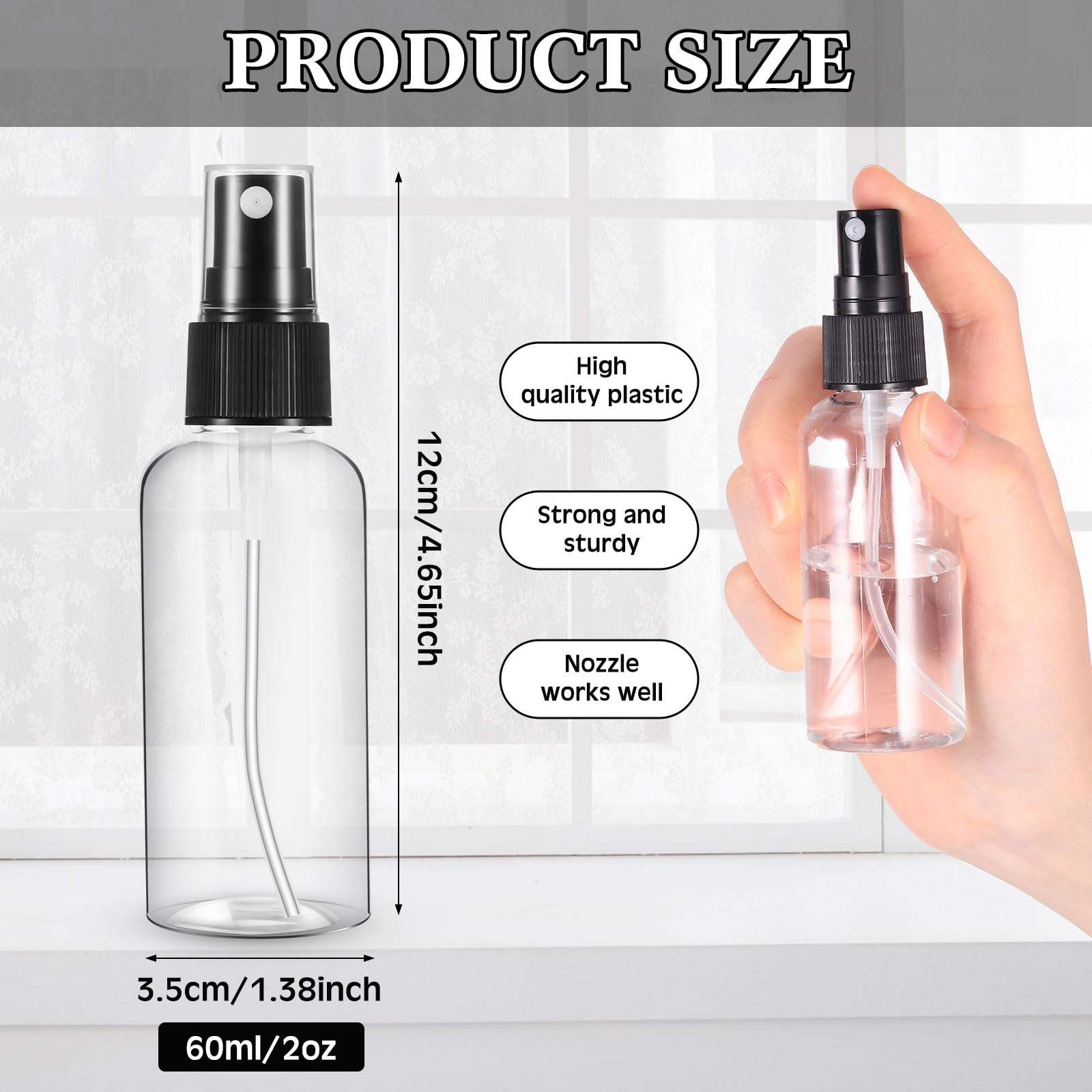 Roshtia 100 Pcs 2 Oz Plastic Spray Bottles Mini Spray Bottles With Black Cap Clear Empty Fine Mist Spray Bottles Refillable Liqu