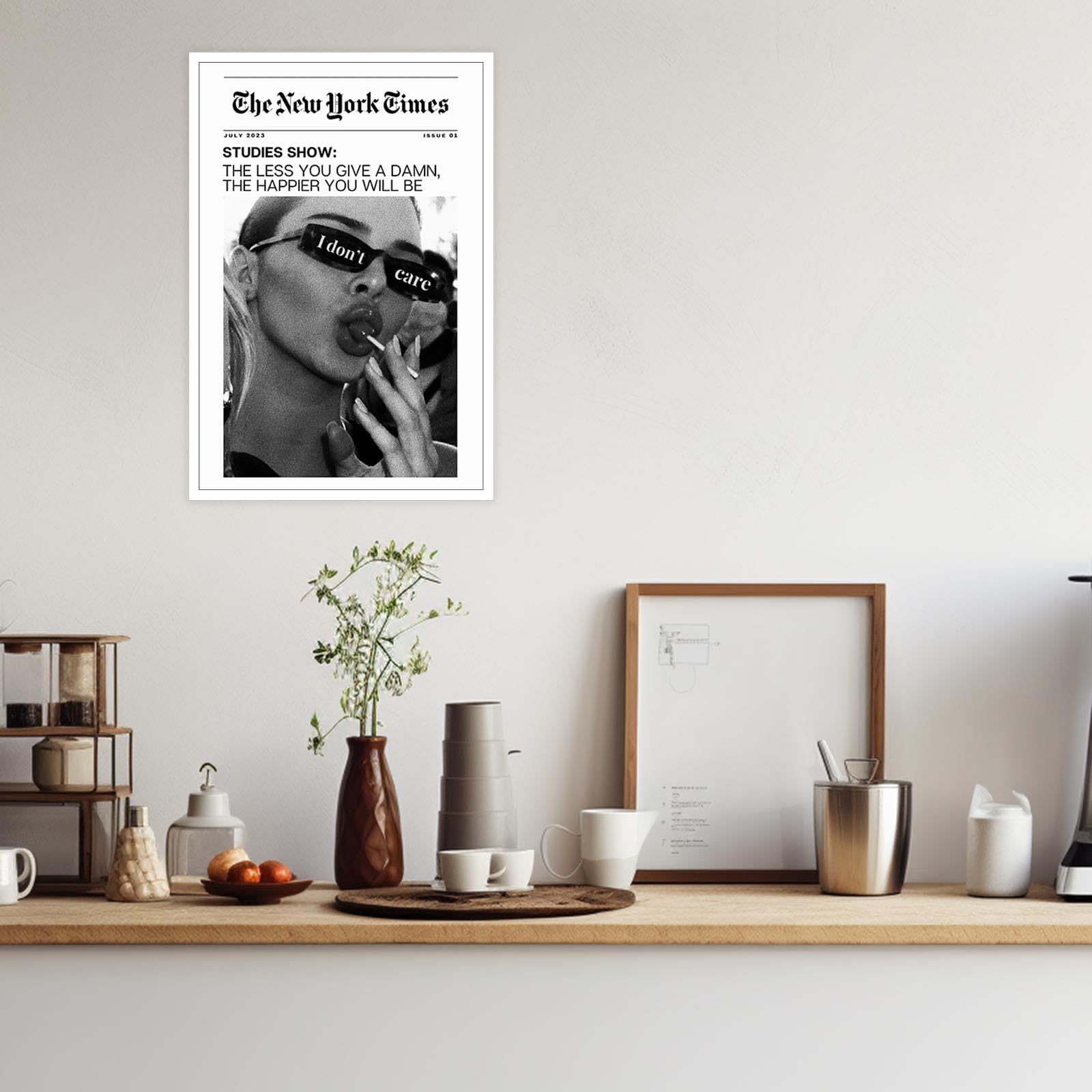 Dfaiuy Vintage Black And White Newspaper Canvas Wall Art Trendy The New York Times Poster Funky I Don'T Care Posters Room Aesthe