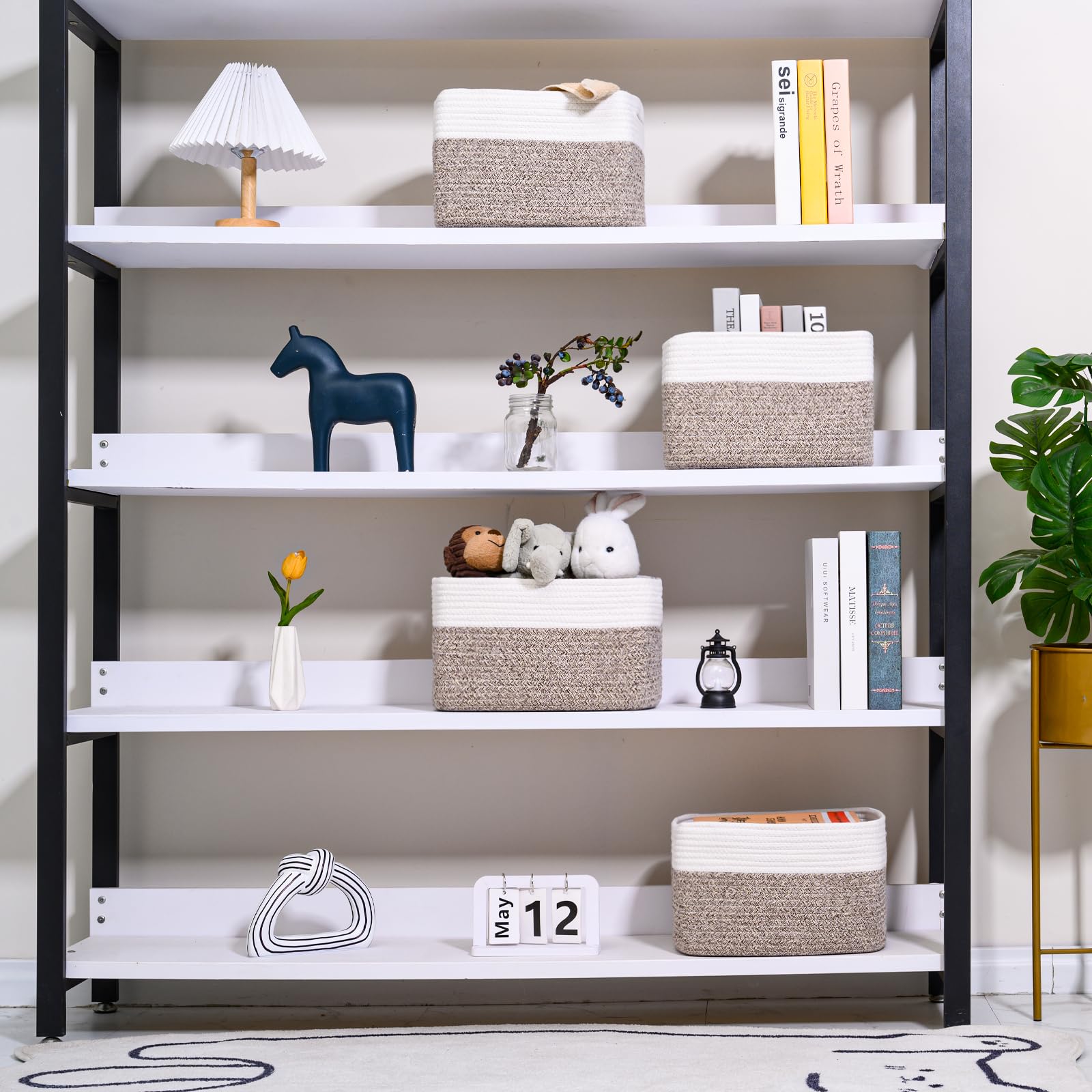 Icerzcz Storage Baskets For Shelves, Woven Storage Basket, Bins For Cube Storage, Cotton Rope Basket With Handles For Toy, Book,