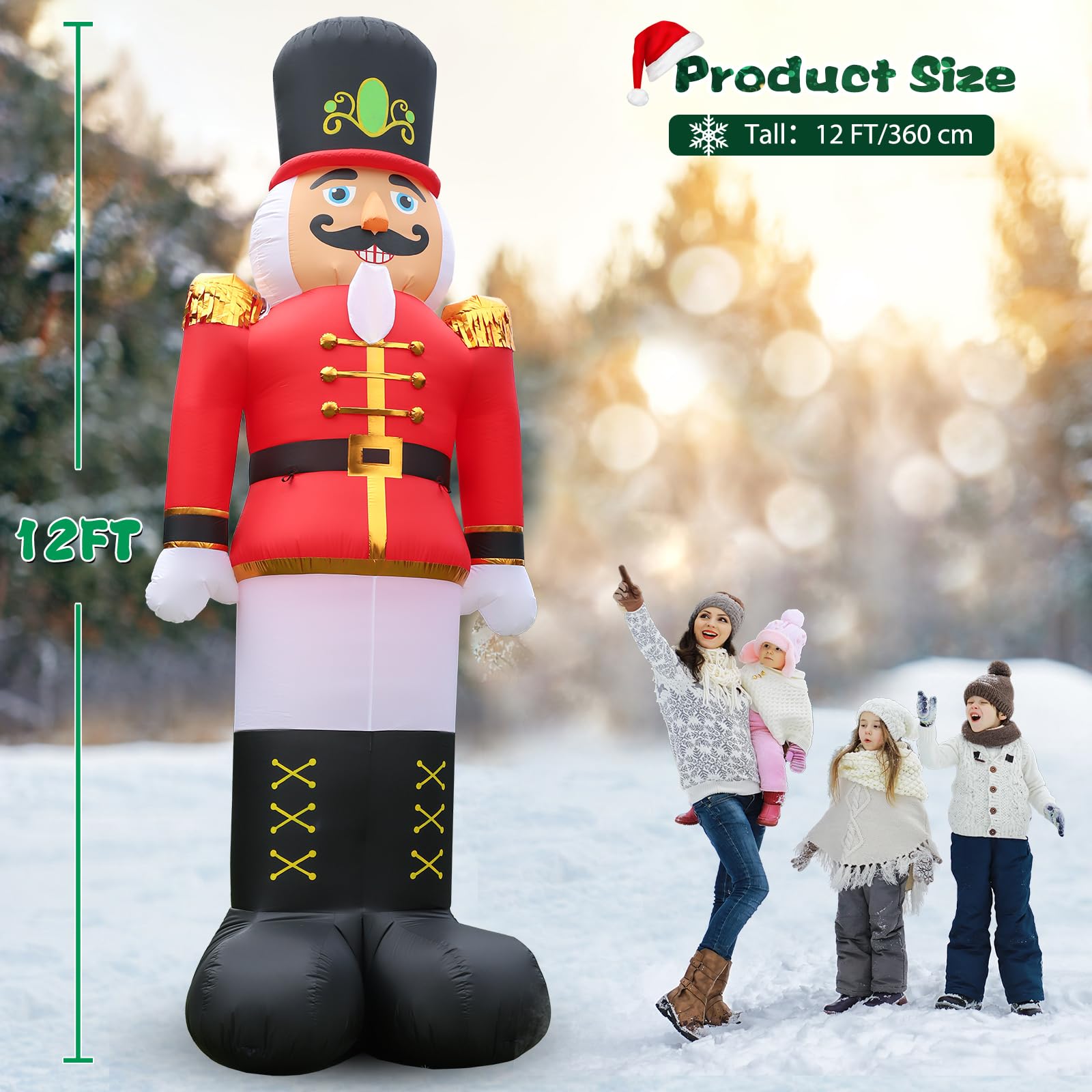 FunFanso 12FT Inflatable Nutcracker Soldier Decoration with LED Light - Multi-color Outdoor Yard Decor for Christmas Party