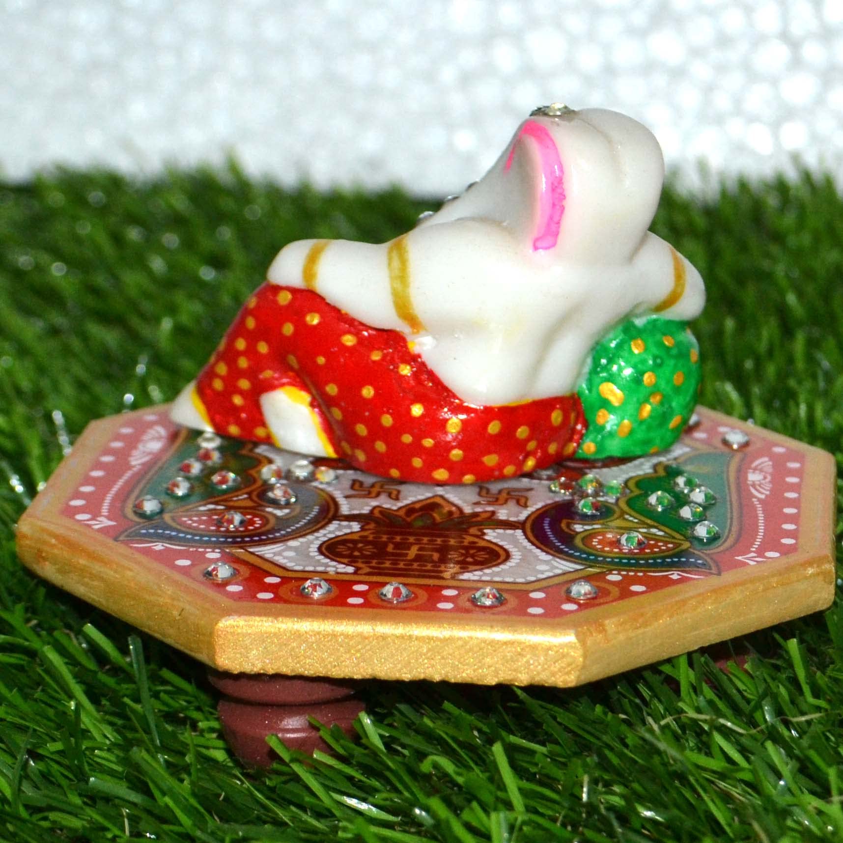 Ganesh Handicraft Polyresin Idol With Marble Idol Choki For Pooja Use | Home Decor | Handpainted | Decorative | Gift Item | Show