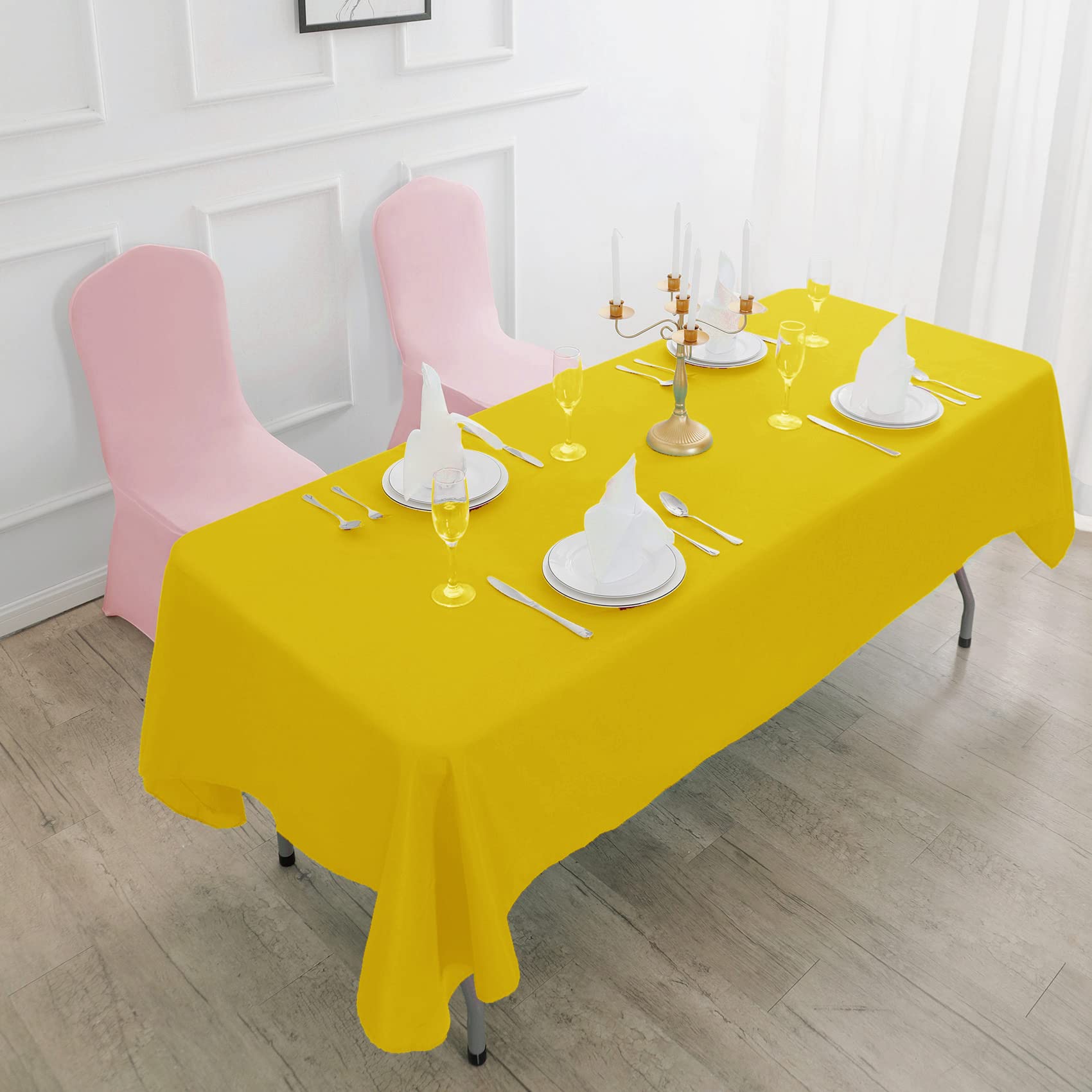 Rectangle Tablecloth - 90X156 Yellow Tablecloth - Stain And Wrinkle Resistant Washable Polyester Table Cloth, Decorative Fabric