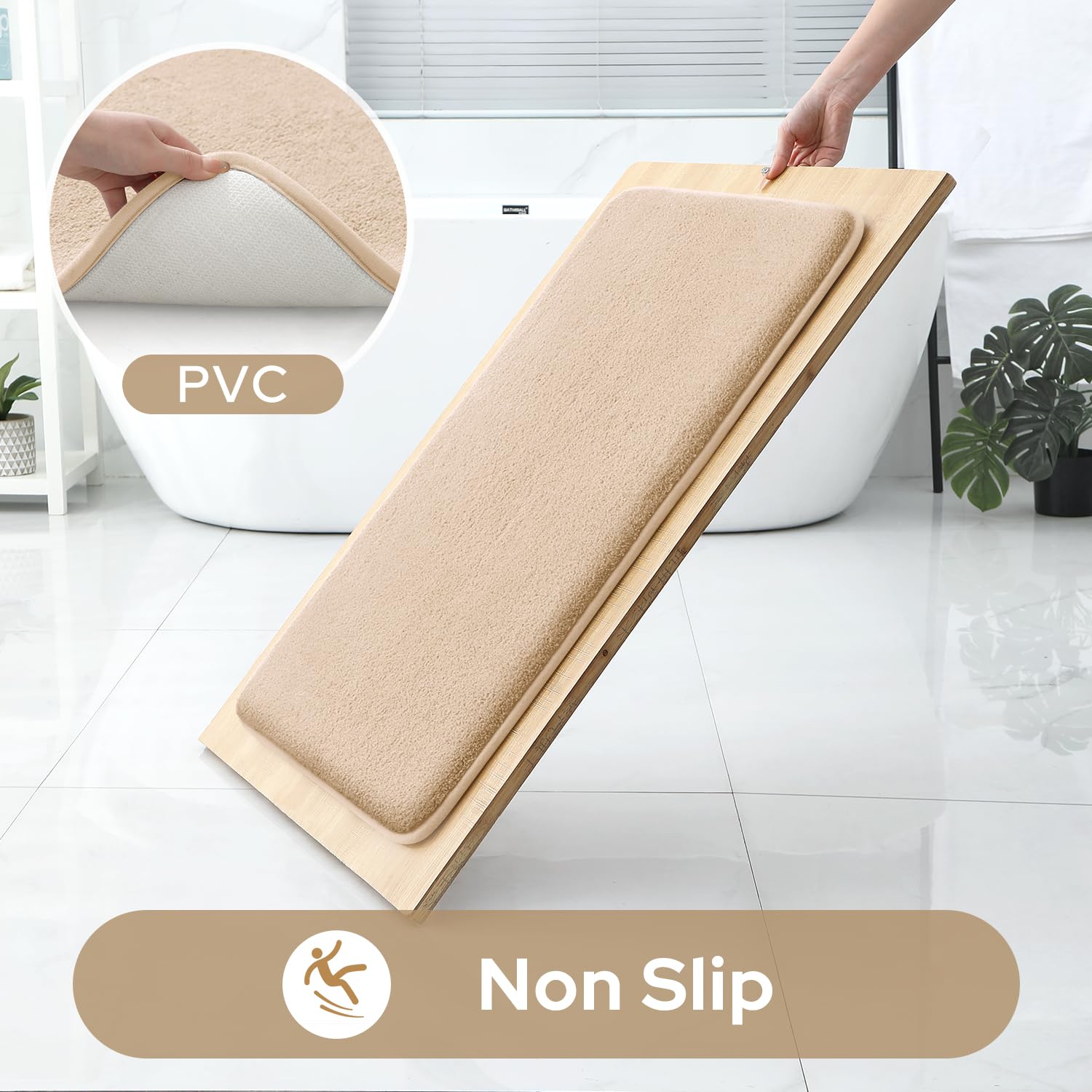 Homeideas Upgraded Bathroom Rugs Set 3 Piece, Extra Thick Absorbent Soft Memory Foam, Washable Toilet Bath Mat (Beige,17''X24''+