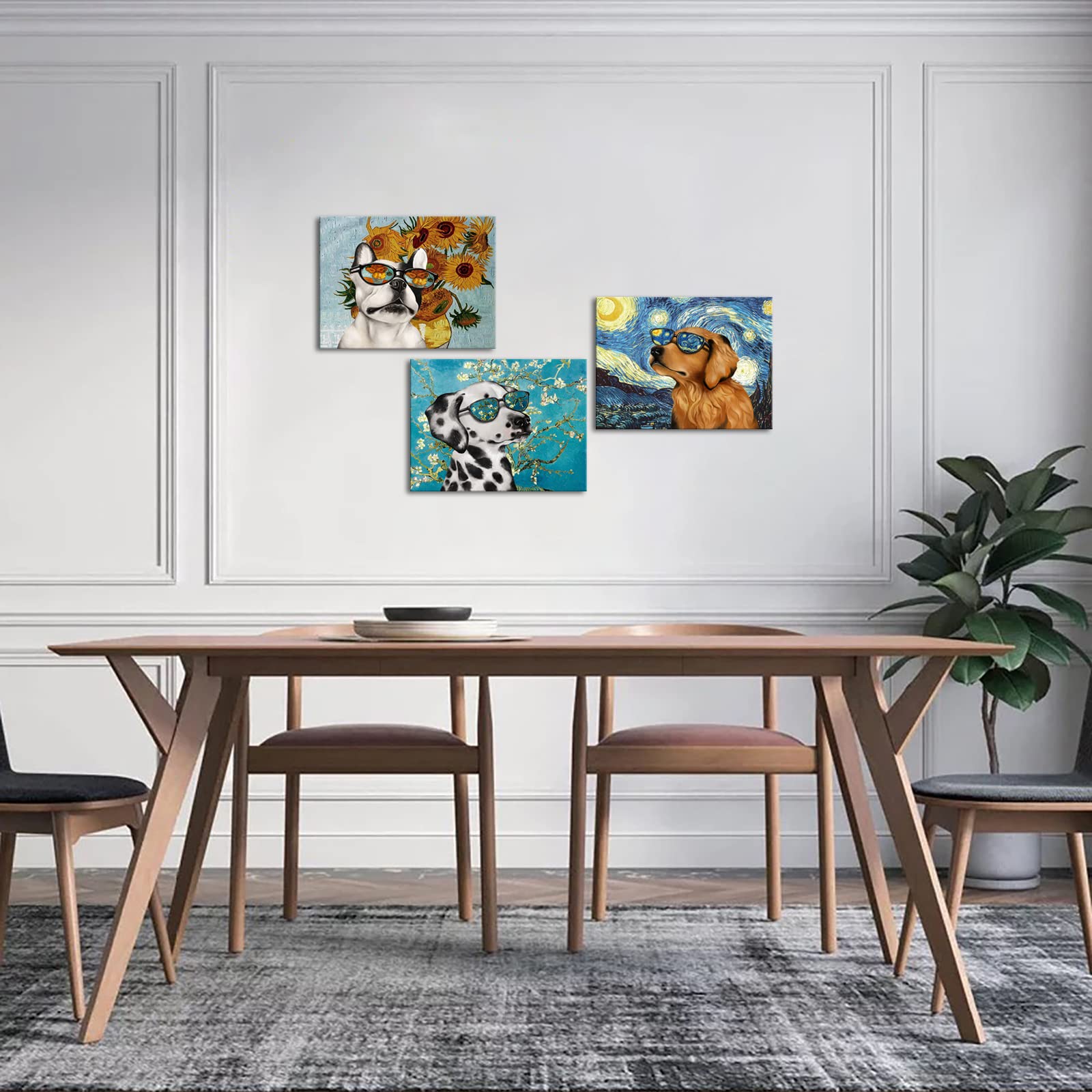 Visual Art Decor Creative Dog Picture For Wall Decor Van Gogh Starry Night Sunflower Sunflower Painting Prints In Dog'S Sunglass