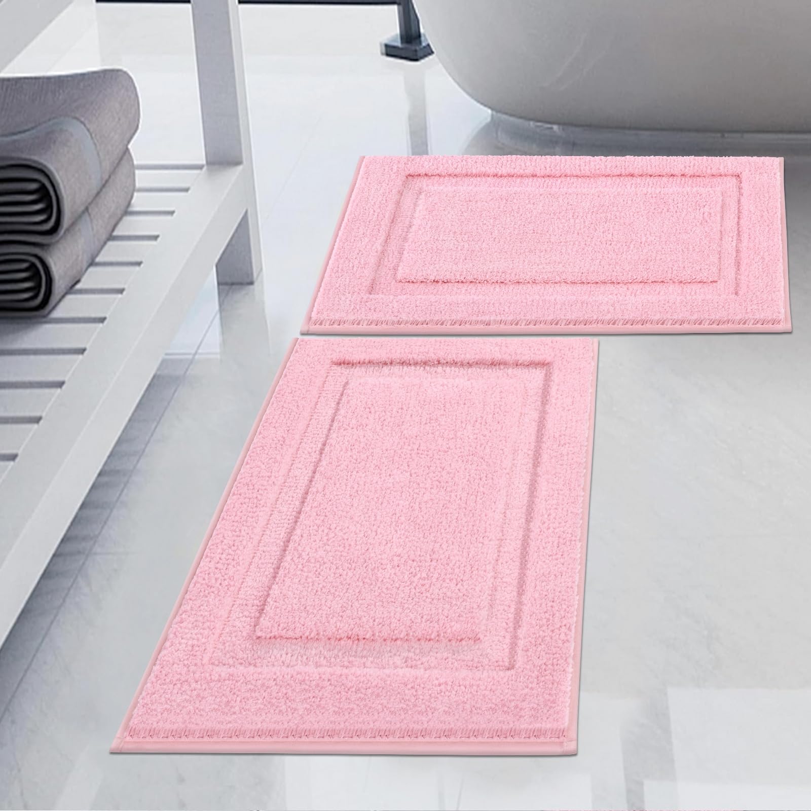 SHACOS Super Soft Bathroom Rugs Set of 2 Pieces 20x32 + 16x24 inch Non Slip Bath Rugs Microfiber Washable Absorbent Bath Mats Pl