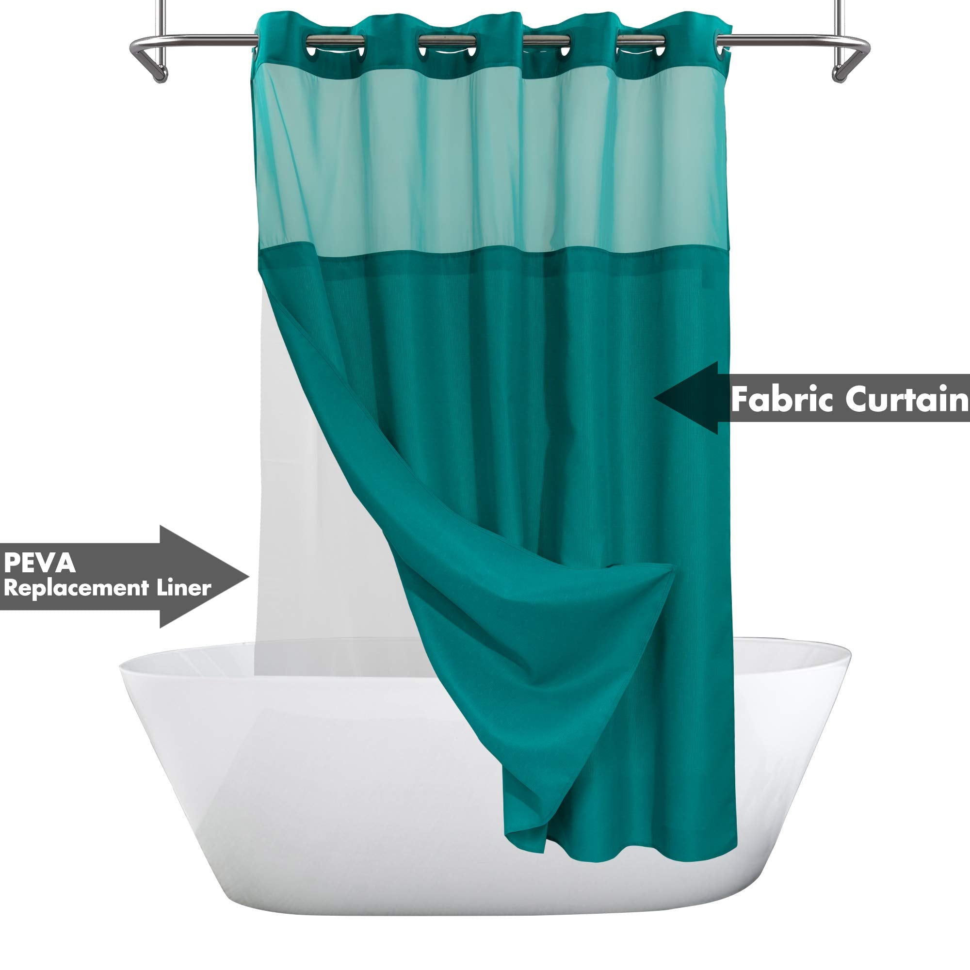 River Dream No Hook Slub Textured Shower Curtain with Snap-in PEVA Liner Set - 71 x 74(72), Hotel Style with See Through Top Win
