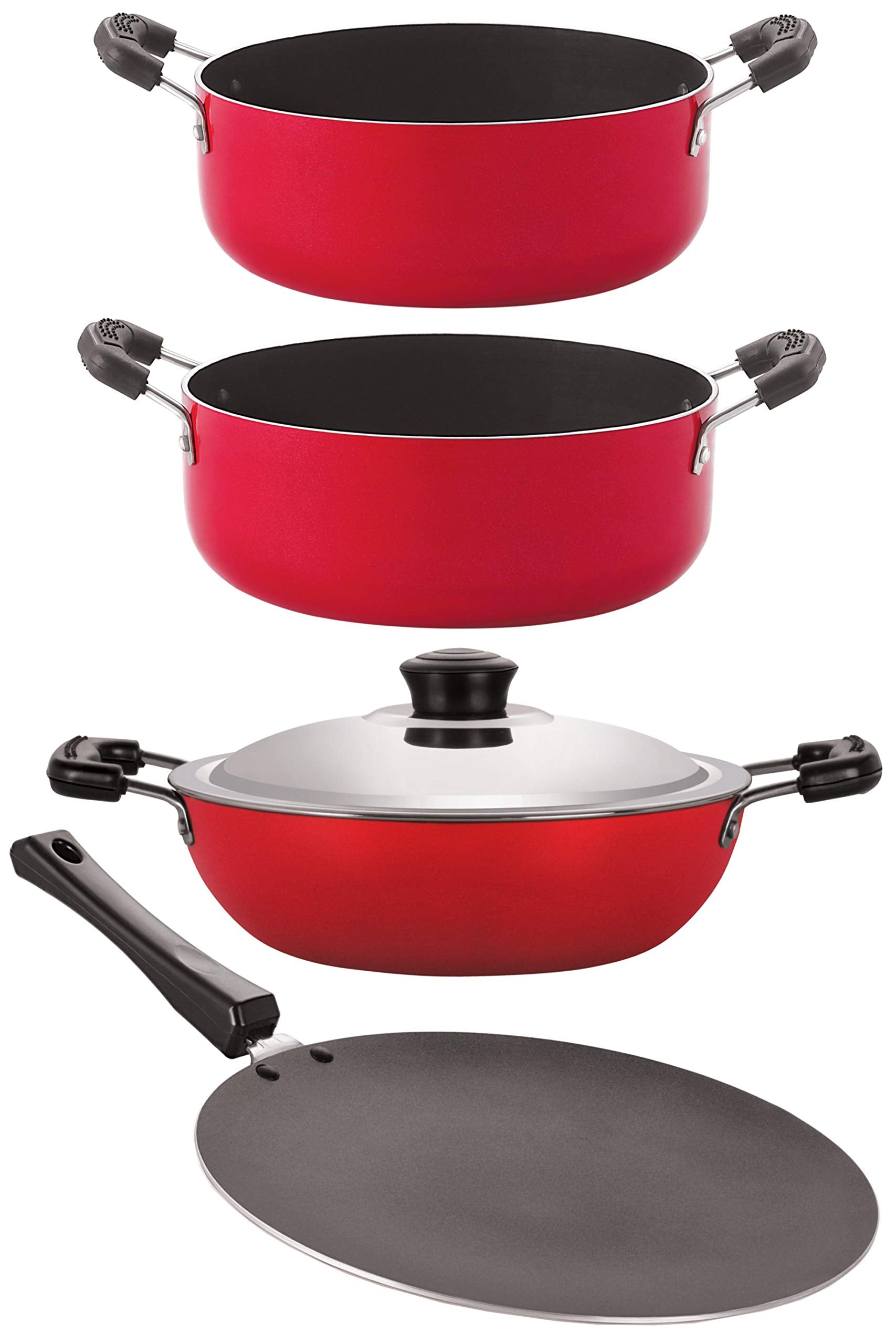 Nirlon NonStick 4Piece Cookware Set (Gas Compatible) (Ct11_Dkd(B)_Cs26_Cs24)