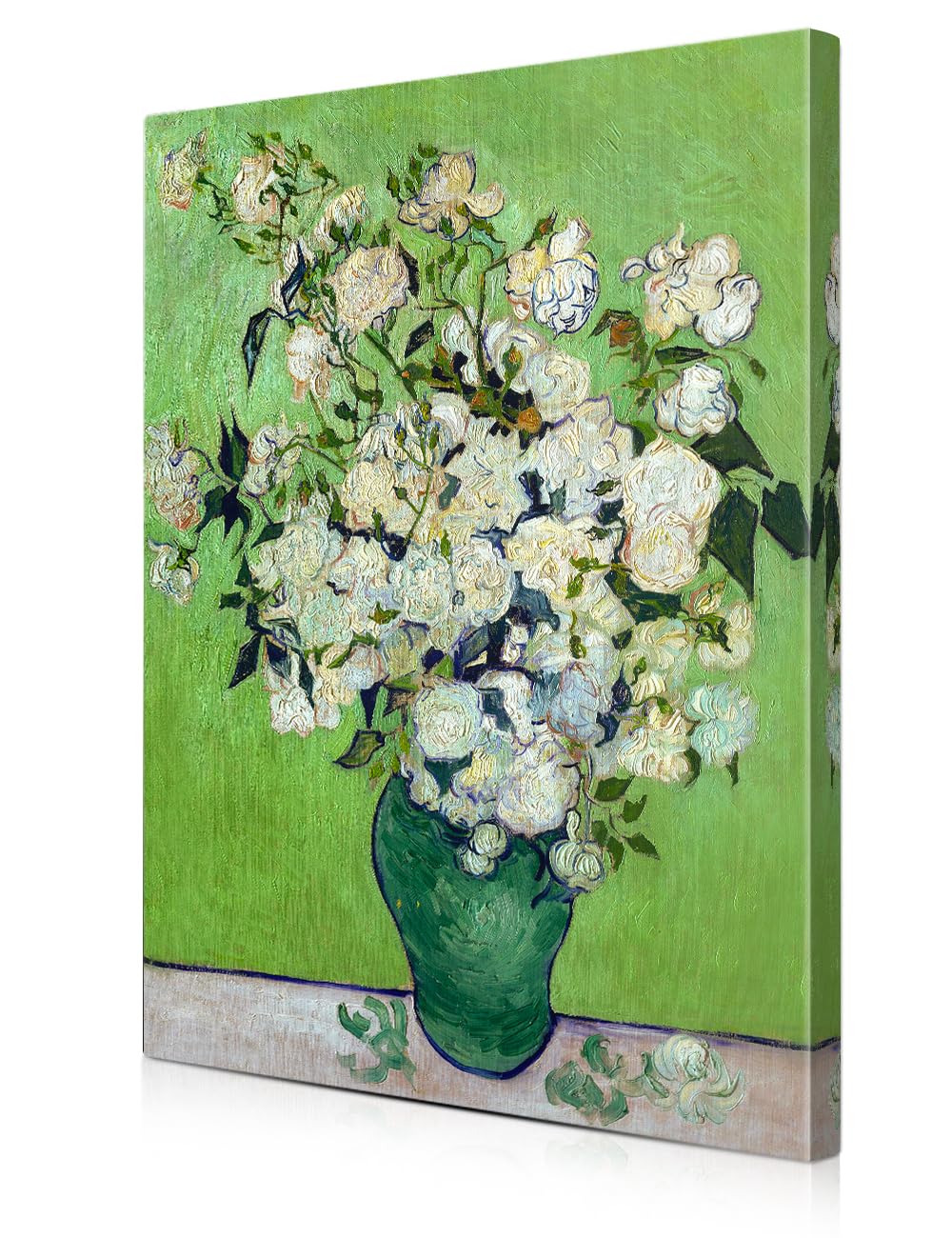 Decorarts - Pink Roses In A Vase By Vincent Van Gogh. Oil Painting Reproduction. Oversize Giclee Print On Canvas. Ready To Hang