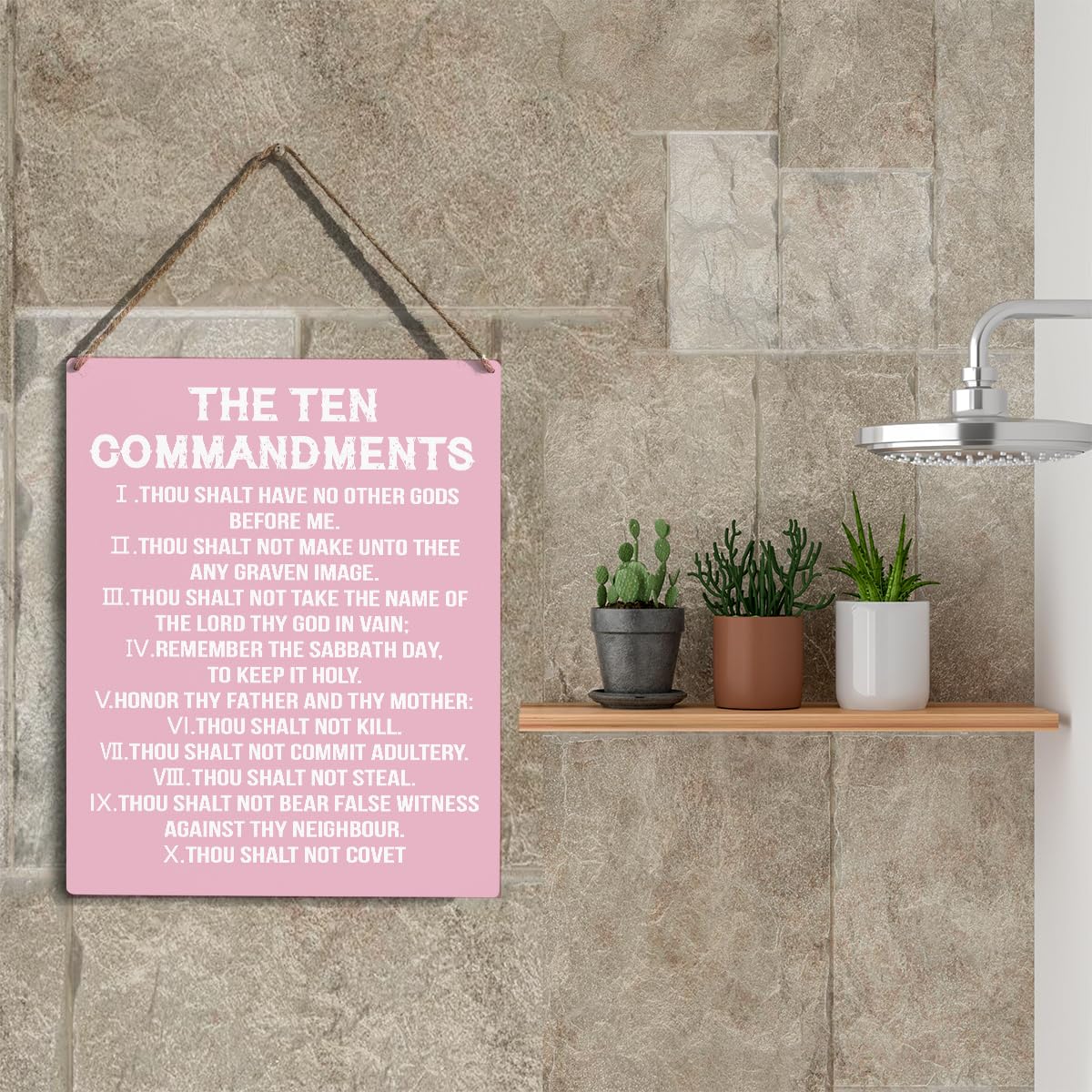 YCYD Ten Commandments Desk Decor Poster, Christian Bible Verse Religious Home Rustic Wooden Box Sign for Living Room Bedroom Off