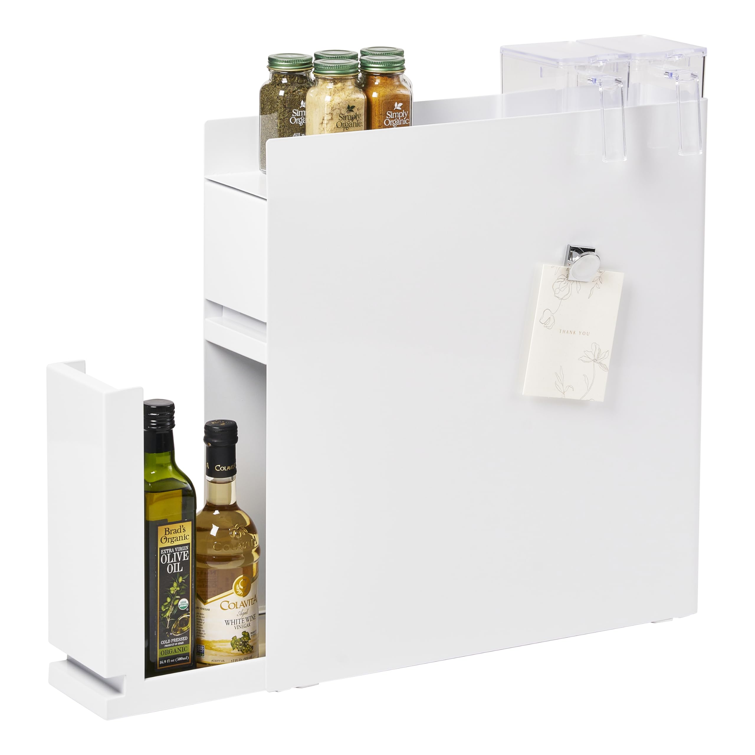 YAMAZAKI Home Two-Tier Sliding Drawer Seasoning Rack - Pull Out Spice Rack for Countertop, Steel Kitchen Organizer with Magnetic