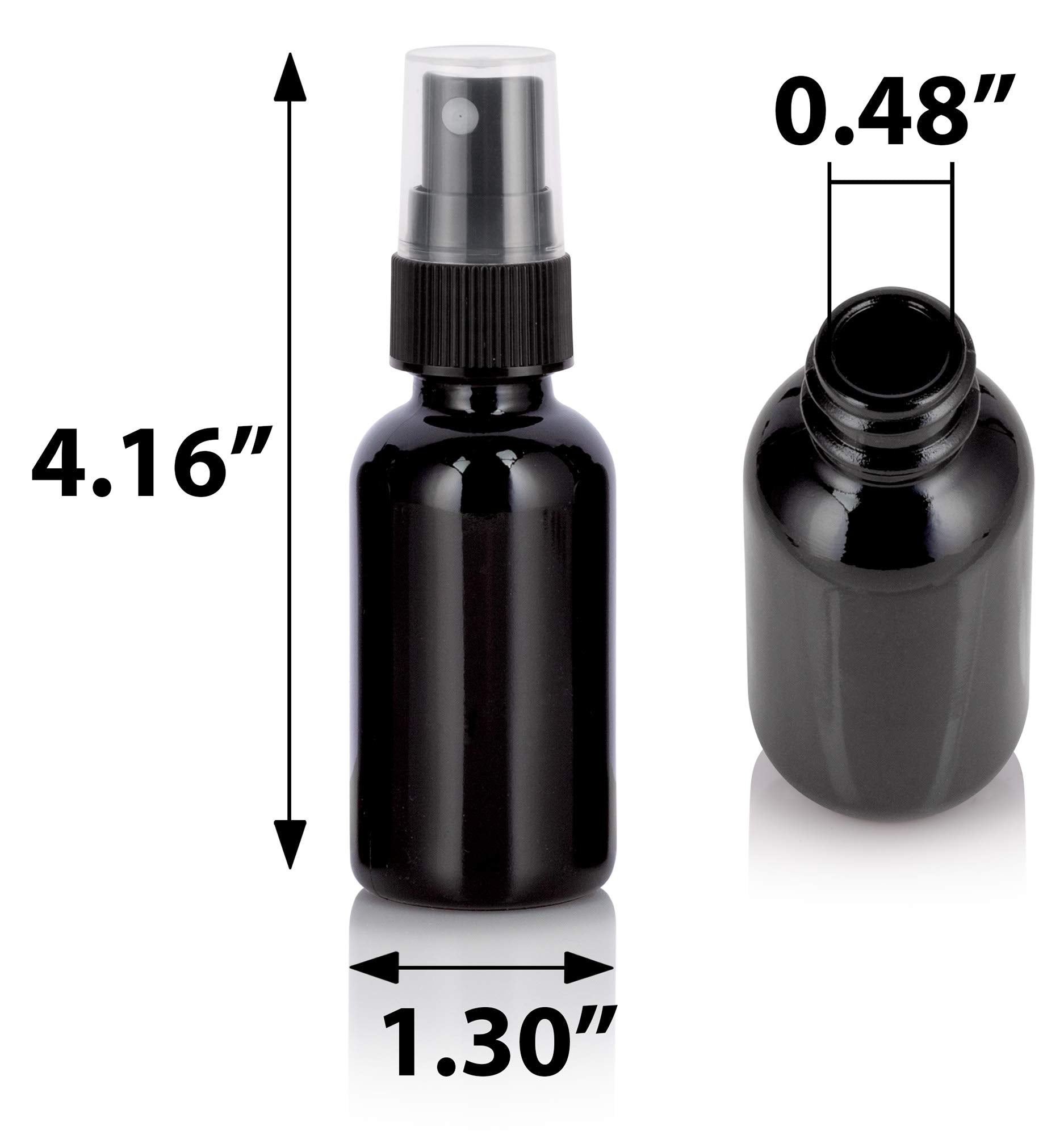 Juvitus 1 Oz / 30 Ml Black Glass Boston Round Bottle With Black Fine Mist Spray + Funnel (24 Pack)