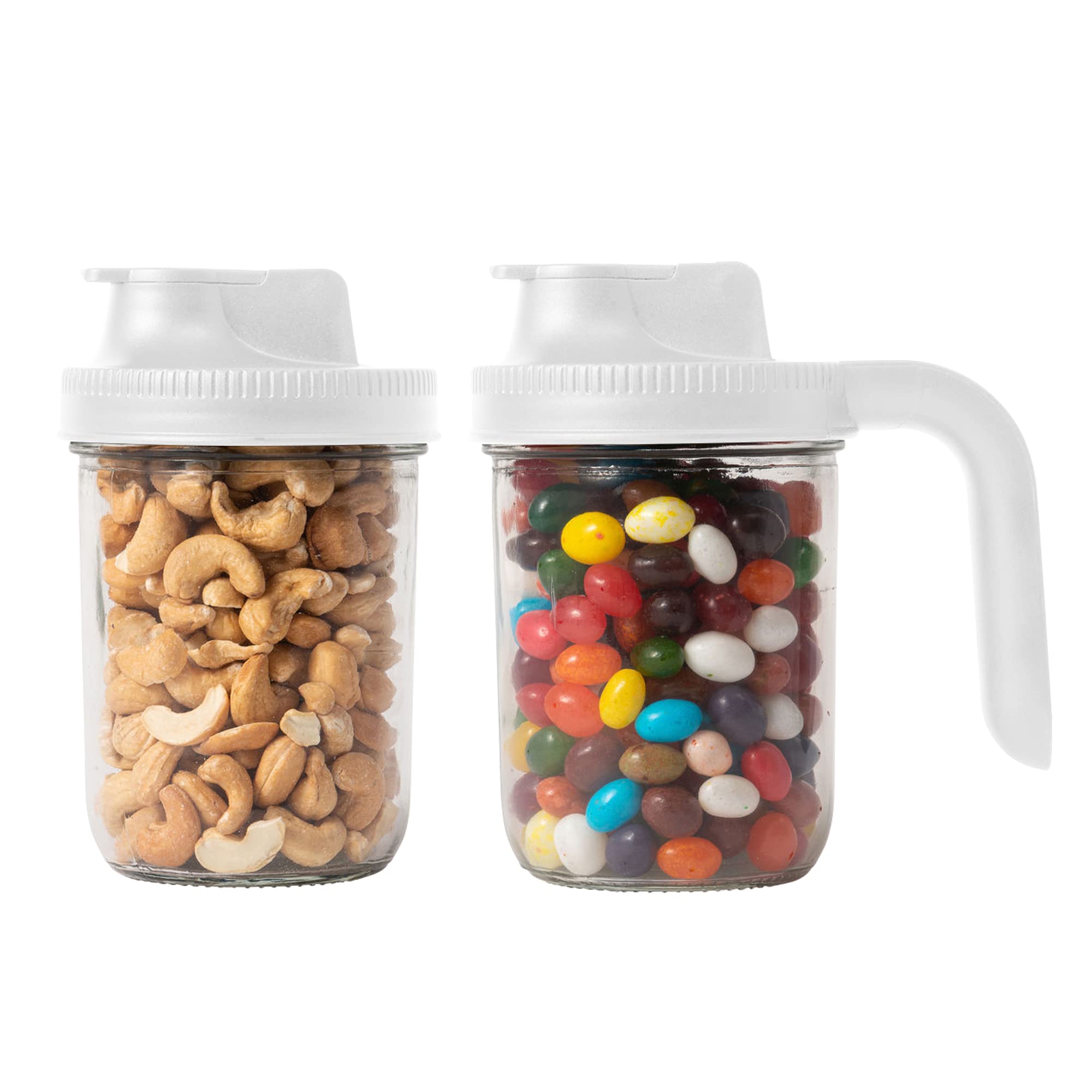 Jarware 82689 White Spout Mason Jar Lid With And Without Handle, Wide Mouth, Set Of 2