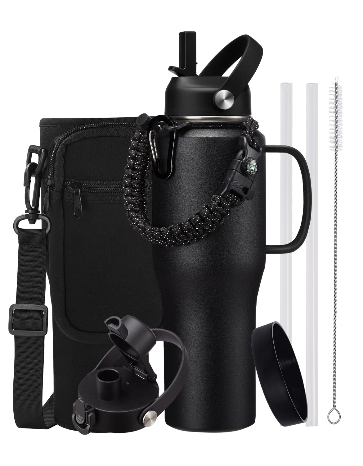 32oz Insulated Water Bottle with Handle, Straw Lid & Spout Lid  LeakProof