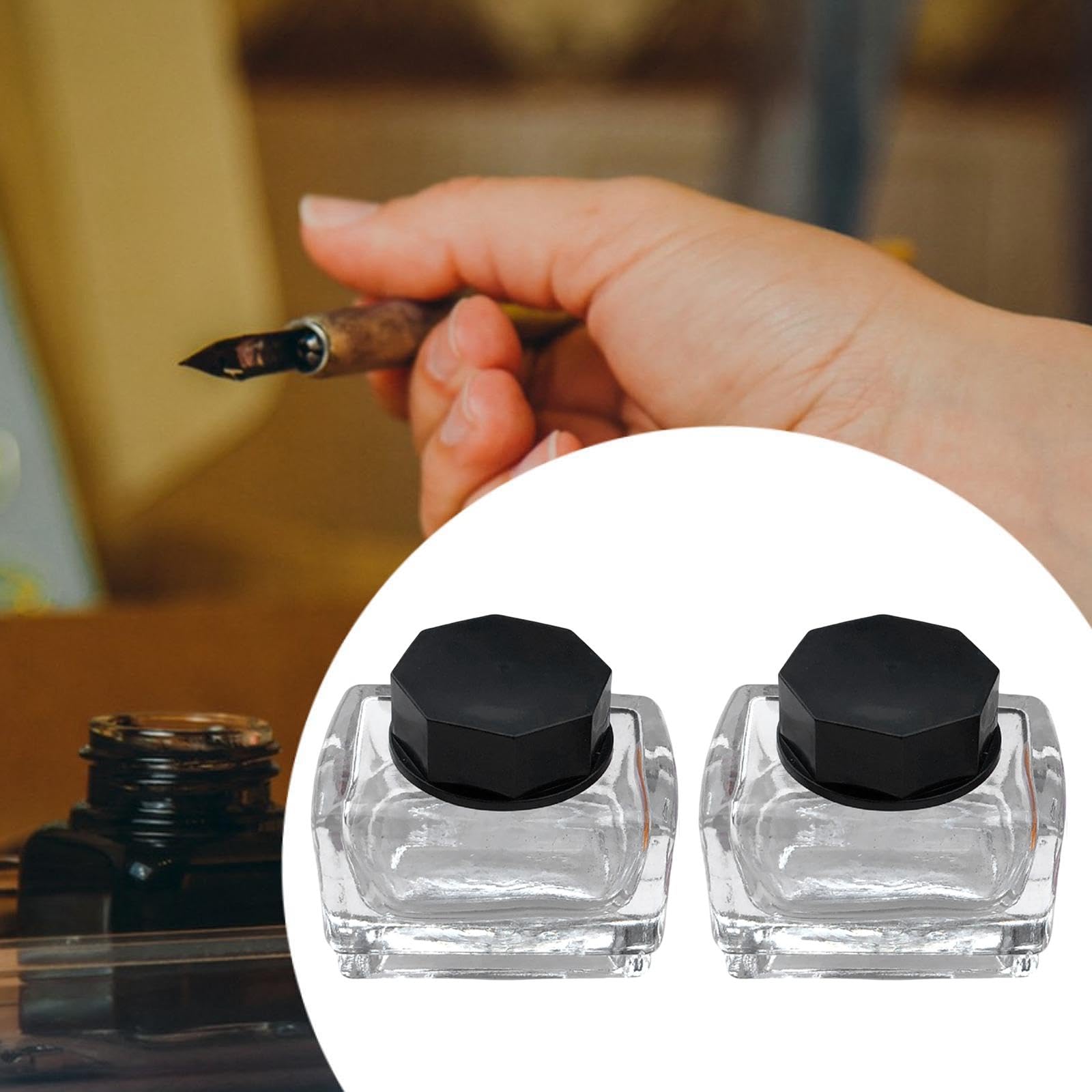 Luwecf 2Pcs Empty Ink Bottles Glass Bottles Clear Jar Bottles Pigment Container with Cap Storage Bottles for DIY Art Crafts Liqu