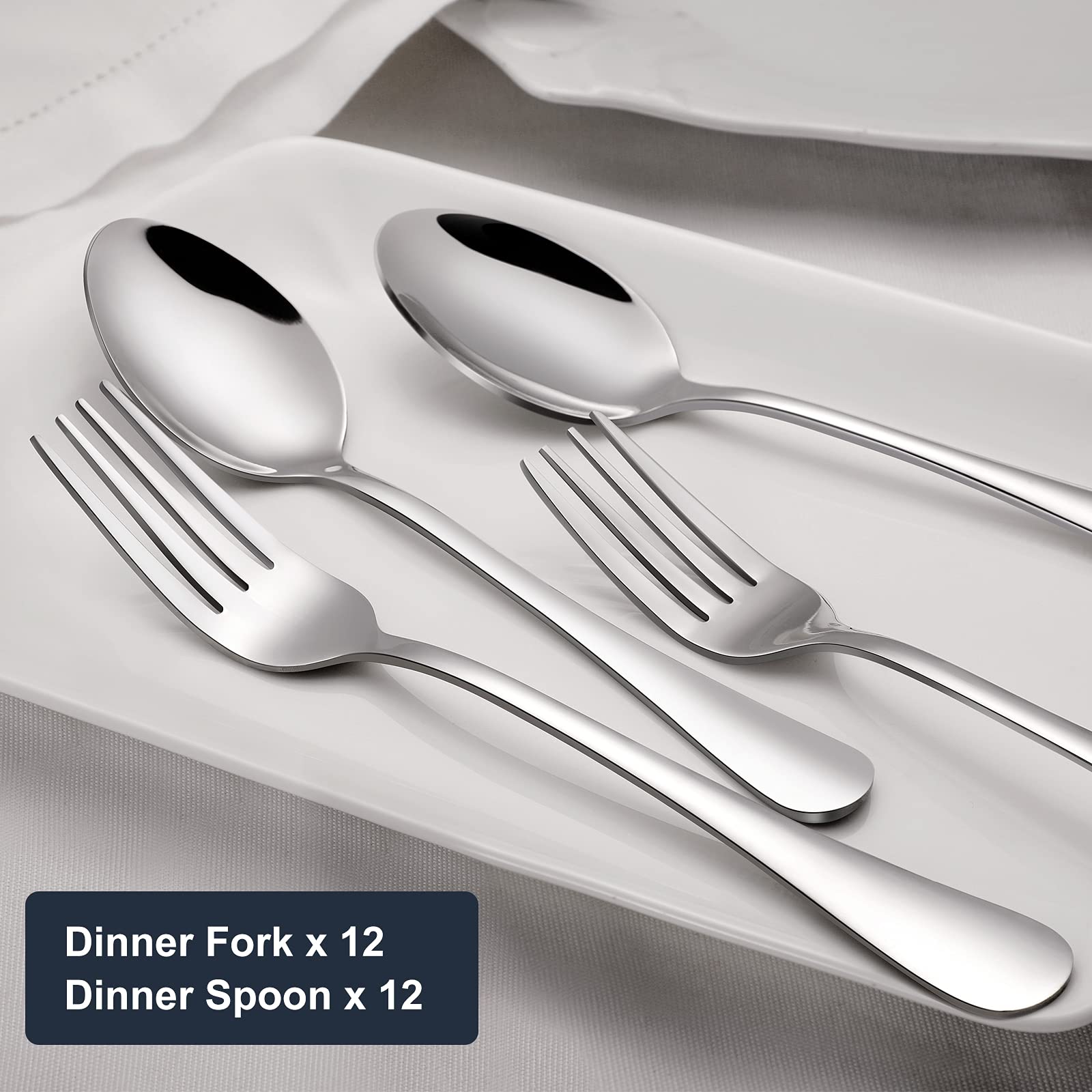 Hiware 24-Piece Forks And Spoons Silverware Set, Food Grade Stainless Steel Flatware Cutlery Set For Home, Kitchen And Restauran