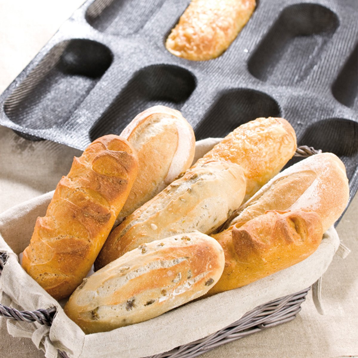 Bluedrop Silicone Baby Sandwich Forms Hot Dog Bread Molds Eclair Sheets Non Stick Bakery Trays Rolls Baking Sheets 12 Caves 6.5