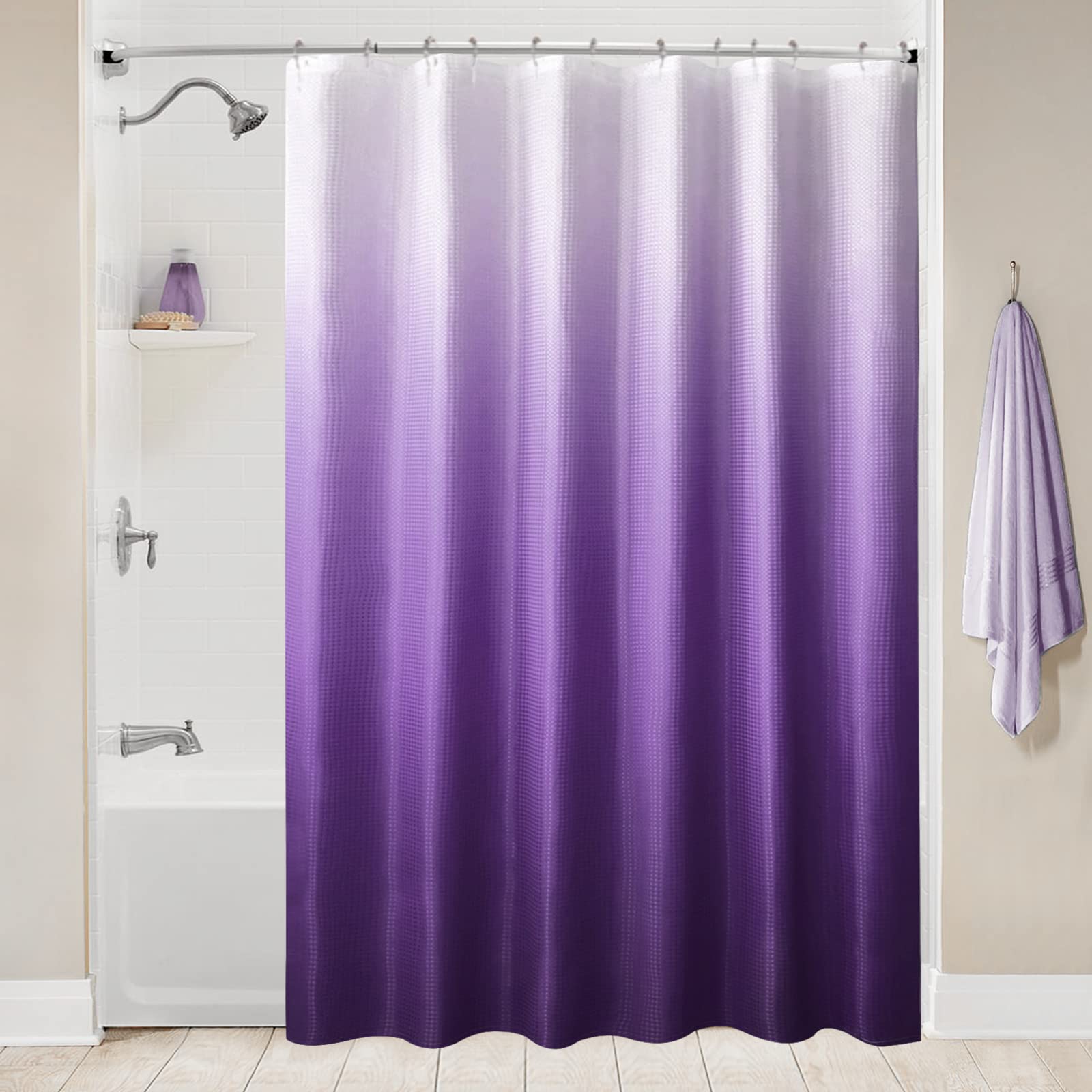 BBiggood Purple Ombre Narrow Shower Curtain for Bathroom  36 x 72 Small Stall Shower Curtain  36 Inch Waffle Weave Fabric Shower Curtain Set with Hook  Water Repellent