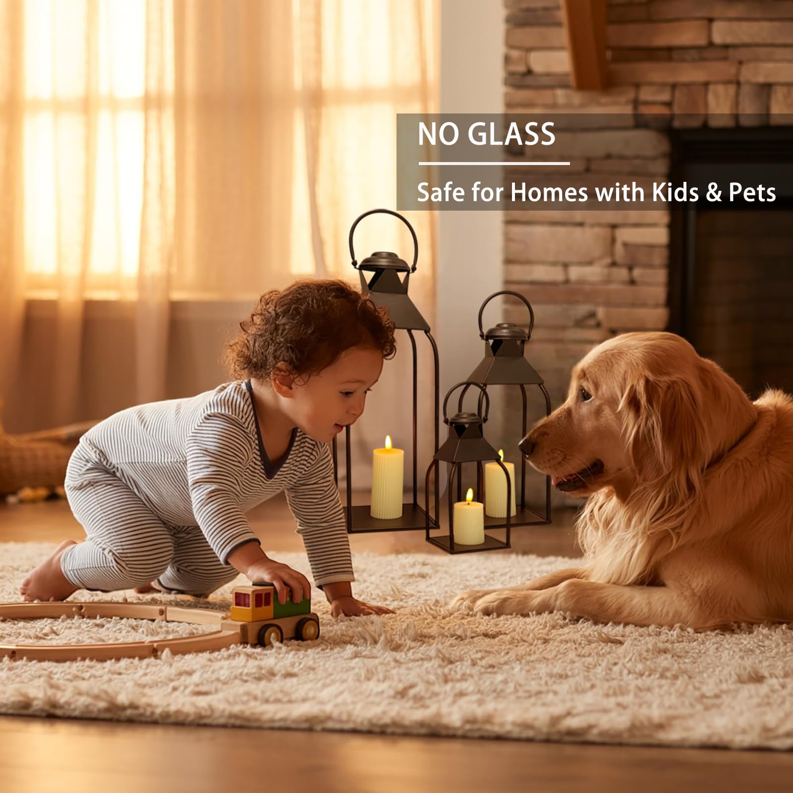 Decorative Metal Lanterns Indoor Outdoor, Candle Holder for Porch, Patio, Fireplace, Floor, Wedding, Christmas, Fall, Holiday, F