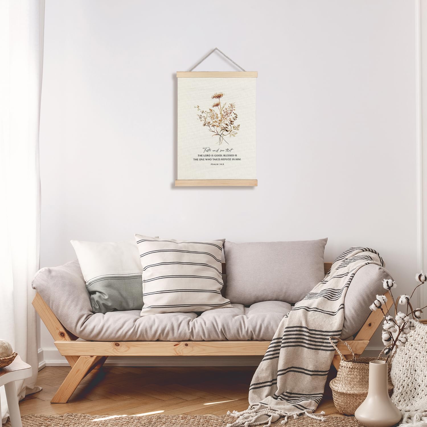 Supwhd Boho Floral Christian Wall Art With Wooden Poster Hanger, God Is Good Bible Verses Posters Wall Art Decor, Christian Wall