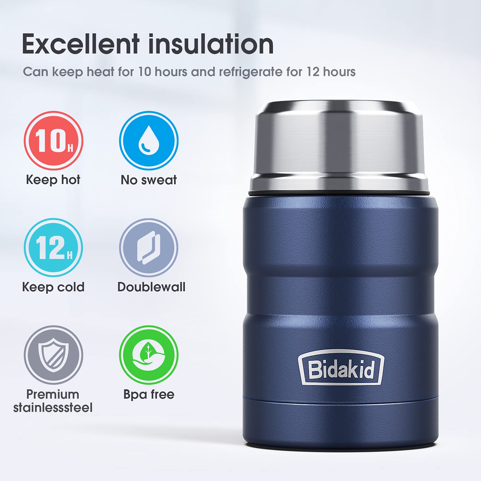 Bidakid Containers For Hot Food, 2 Pack Insulated Food Jar For Hot, Soup Vessels, Lunch Box Containers For Hot Cold Food With Ca