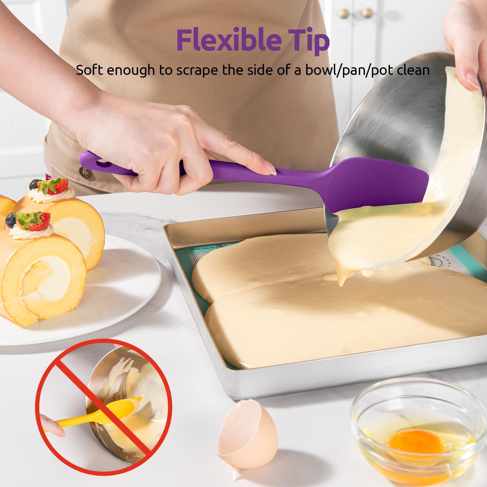 U-Taste Silicone Spoon Spatula Set, 600F High Heat Resistant Food Grade Flexible Rubber Scraper, Integrated Cooking Mixing Bakin