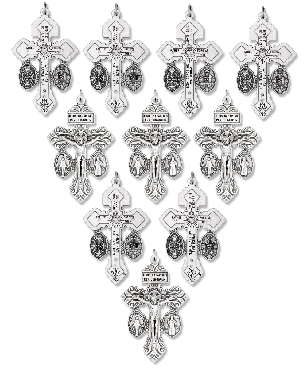 Bulk Pack of 25 Pardon Indulgence Crucifix Triple Threat Crucifix Cross for Rosary Making with St Benedict Medal and Miraculous 