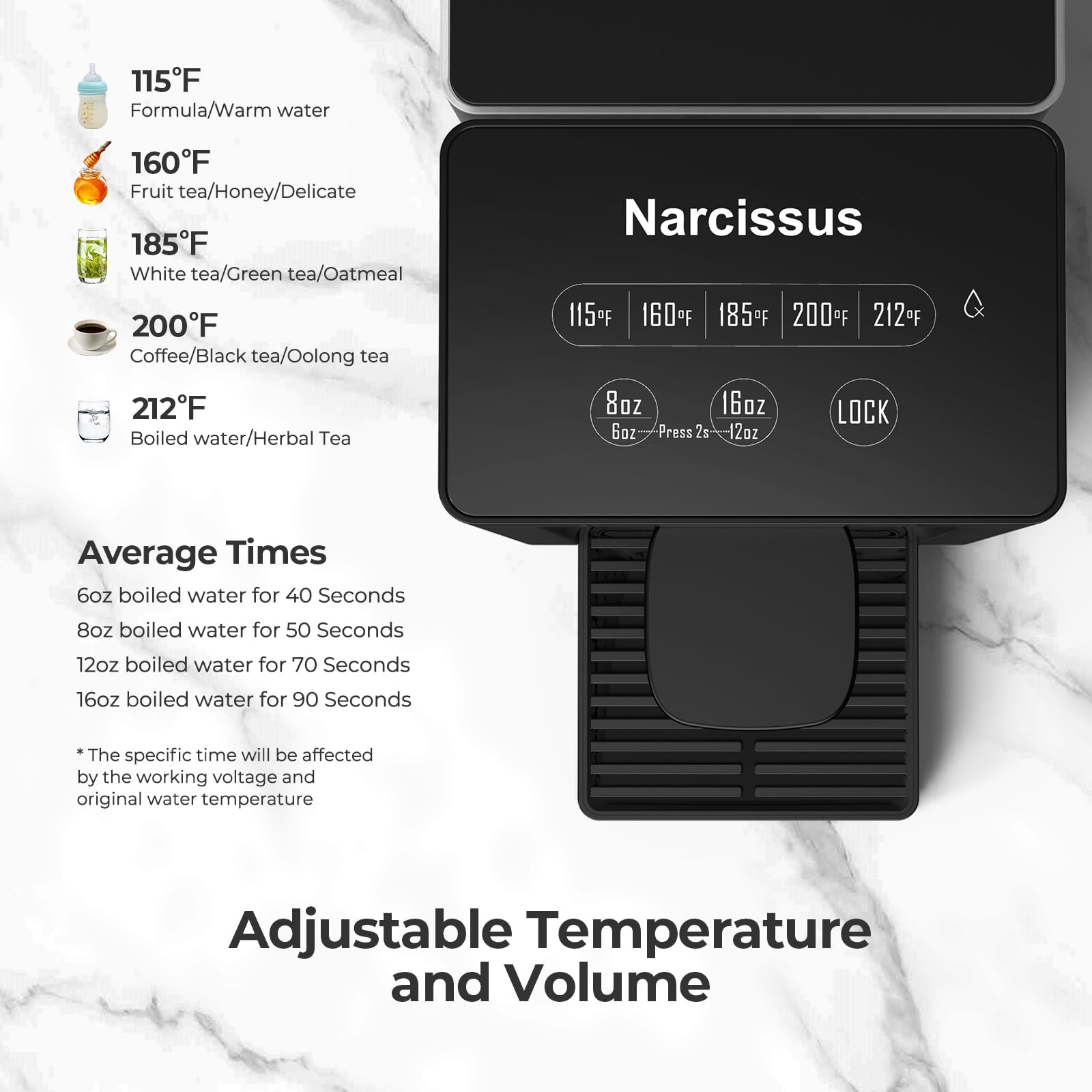 Narcissus D30 Instant Hot Water Dispenser Countertop For Rapid Heating & Dispense, Adjustable 5 Temp & 4 Water Volume Dispense,
