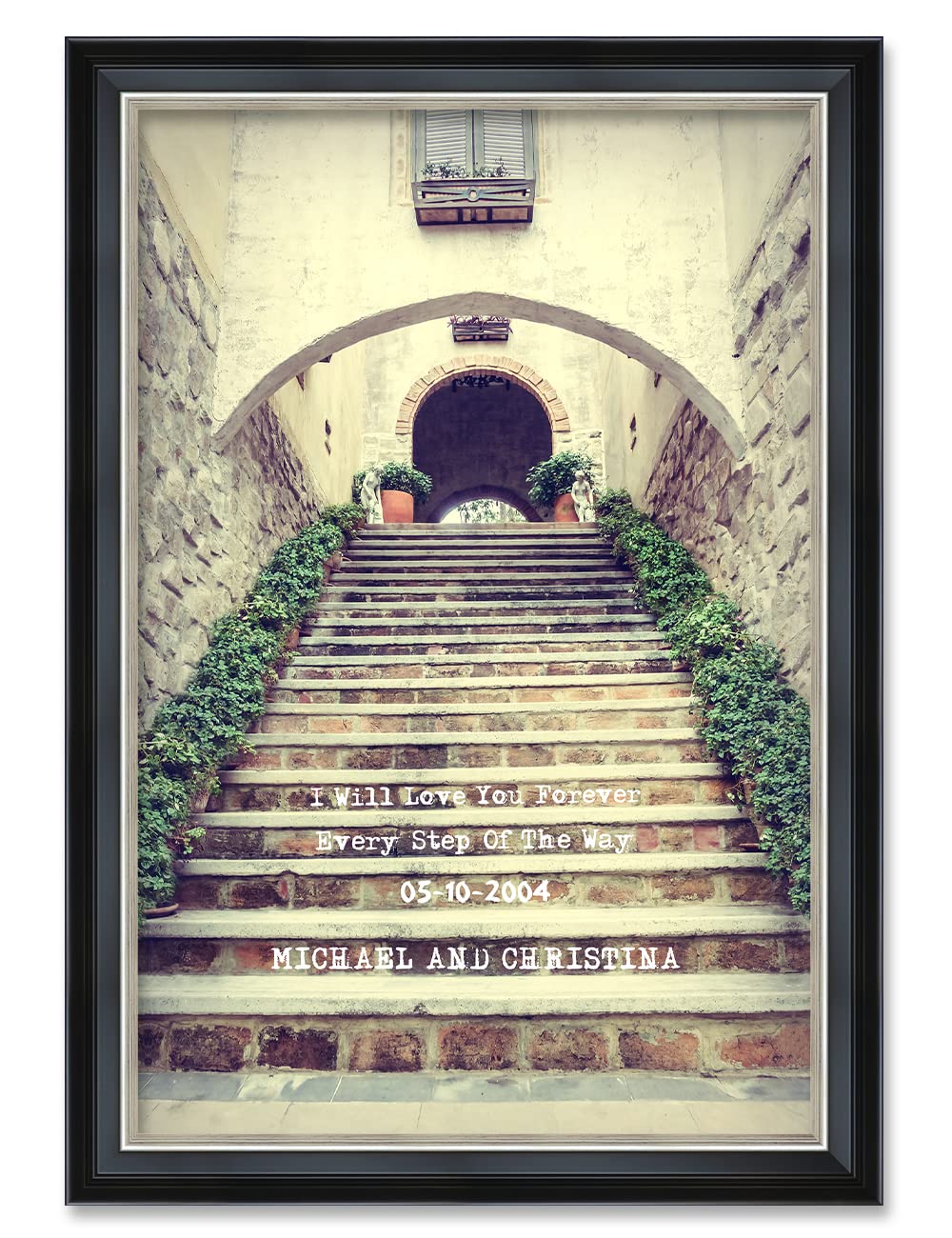 Ipic - Love You Every Step, Personalized Ideal Gift Custom Framed Wall Art With Names And Date, Giclee Prints With Solid Wood Fr