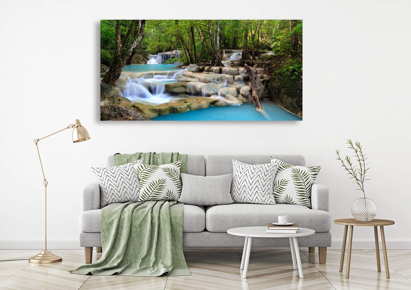 S01574 1 Panels Wall Art Tropical Beautiful Waterfall Prints Light Green Forest Natural Landscape Picture Canvas Paintings Scene