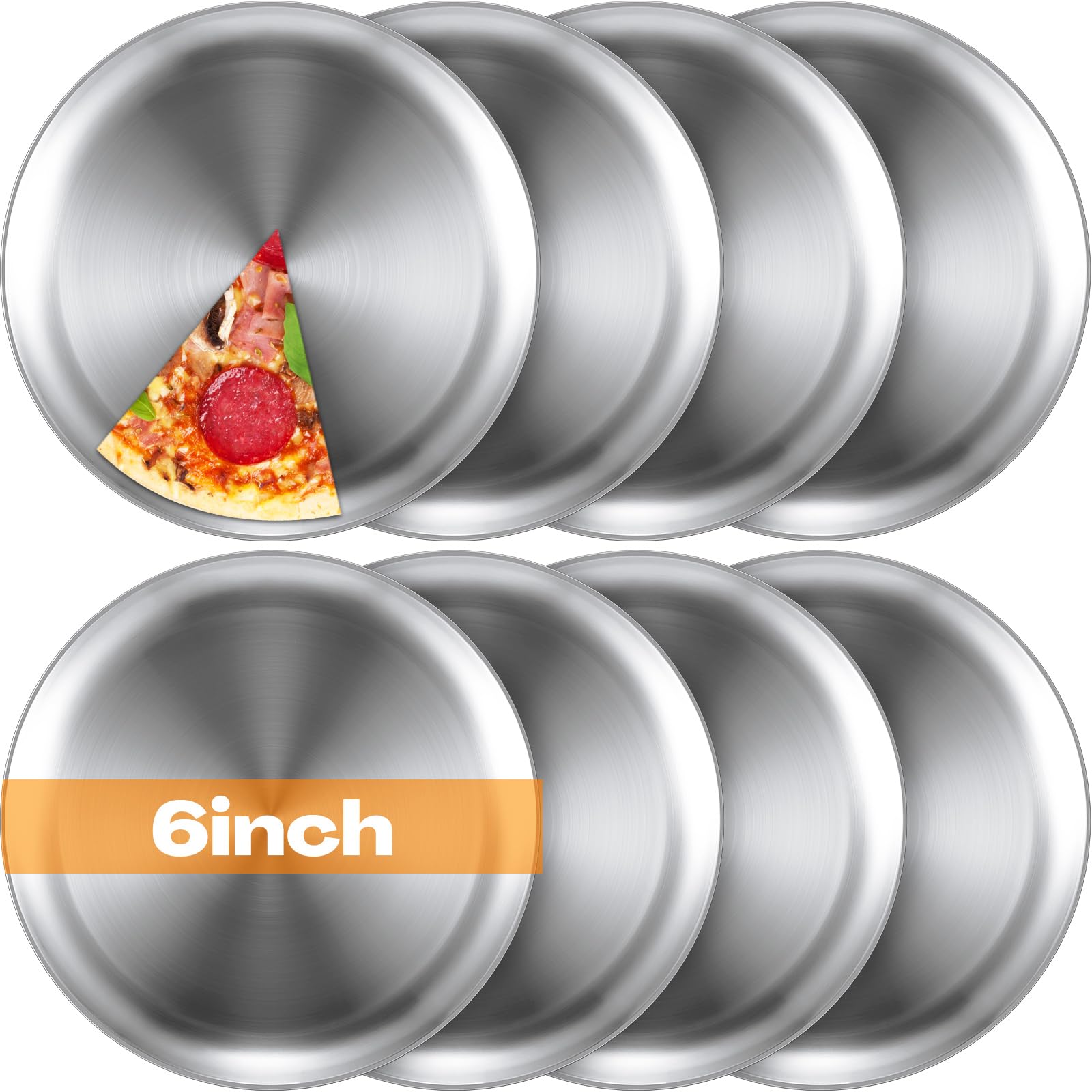 Thenshop 8 Pieces Pizza Pans Bulk Stainless Steel Sets Round Bakeware Pizza Trays for Oven Kitchen Baking Home Restaurant Safe S