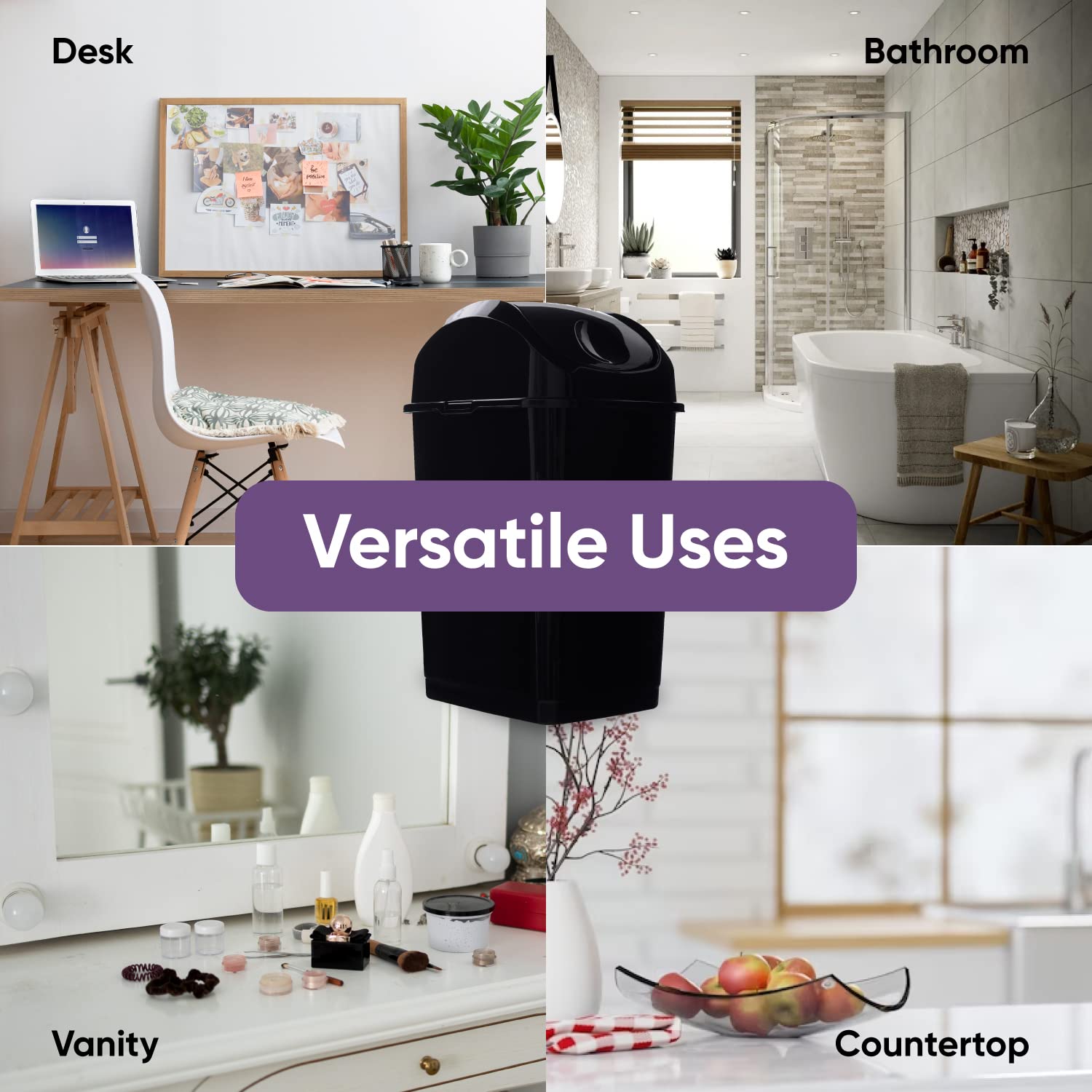 Superio Mini Desktop Trash Can With Swing Top Lid Portable Plastic Garbage Can For Countertop, Desktop, Make Up Vanity, Bathroom