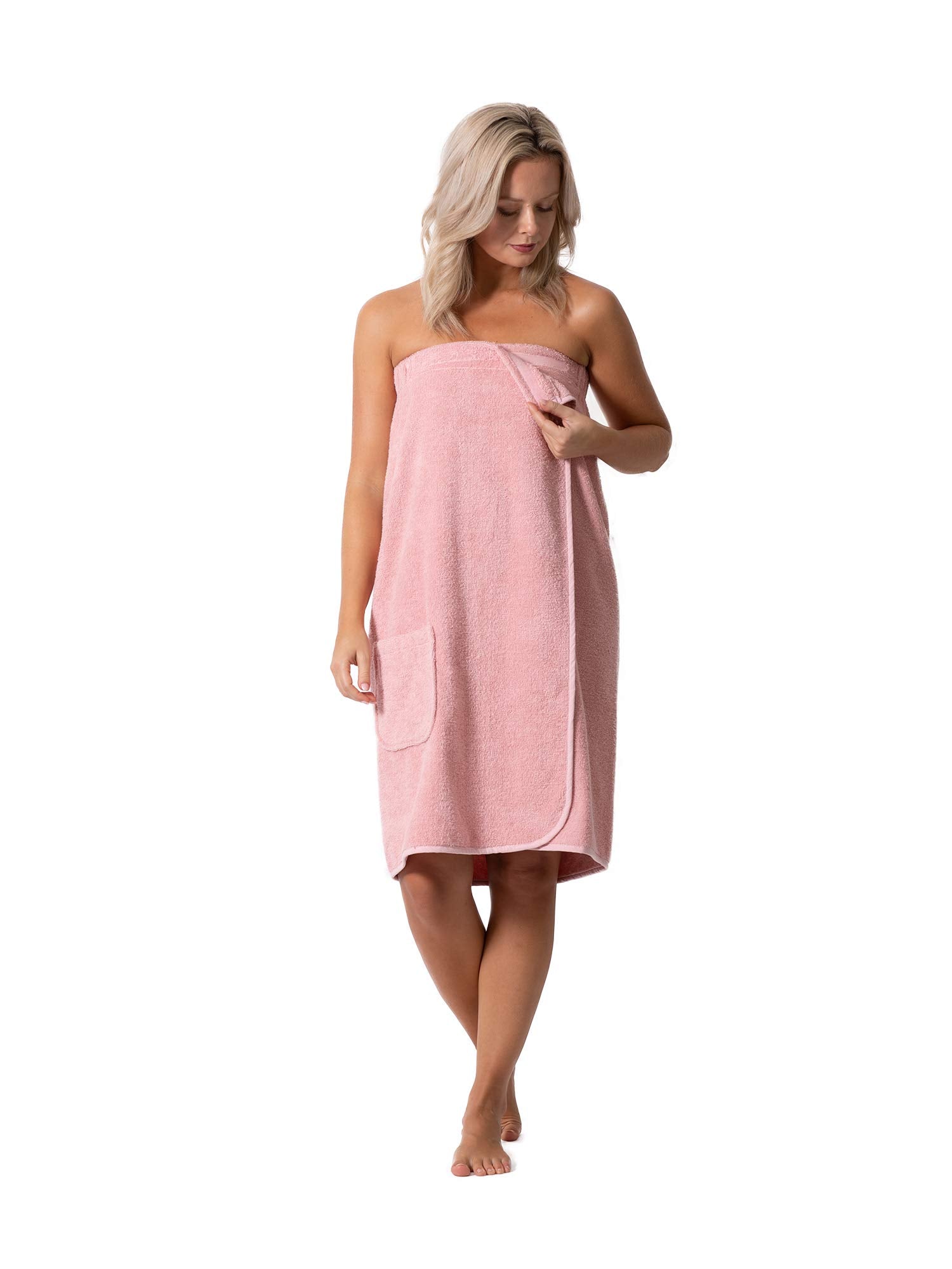 Robe Direct Womens Terry Cloth Spa And Bath Towel Wrap With Adjustable Closure & Elastic Top (Powder, Medium)